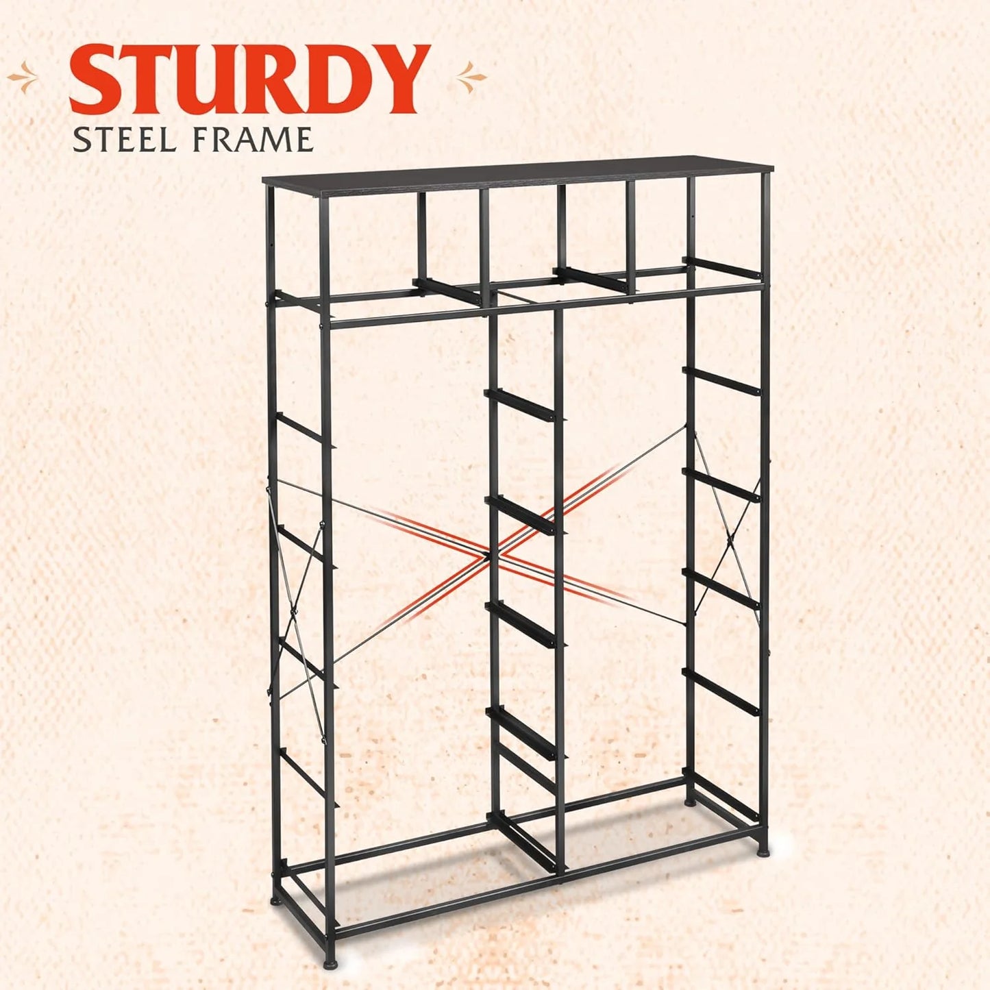 WLIVE Storage Organizer Unit with 13 Fabric Bins, Storage Drawers Organizer with Steel Frame, Tall Storage Tower Organizaton for Living Room, Hallway, Office, Charcoal Black