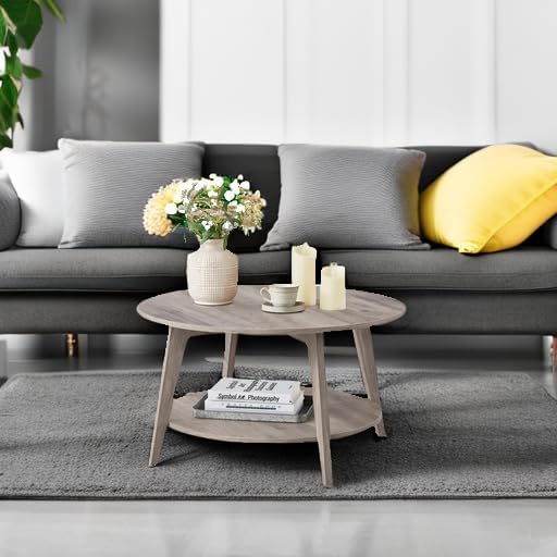 VASAGLE Round Coffee Table, 2 Tier Coffee Table with Storage, for Living Room, 31.5 x 17.7 Inches