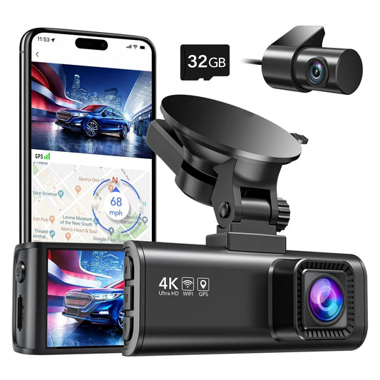 Dash Cam Front Rear, 4K/2.5K Full HD Dash Camera for Cars, Free 32GB