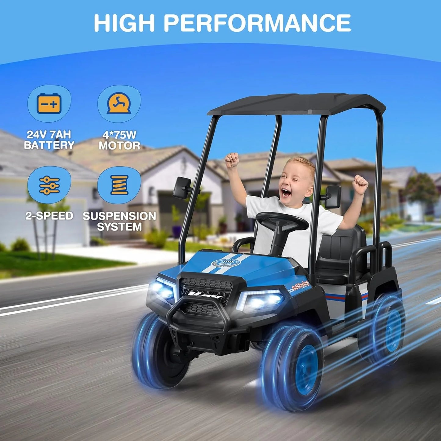 R9 24V Children's Golf Cart with Remote Control, Removable Awning