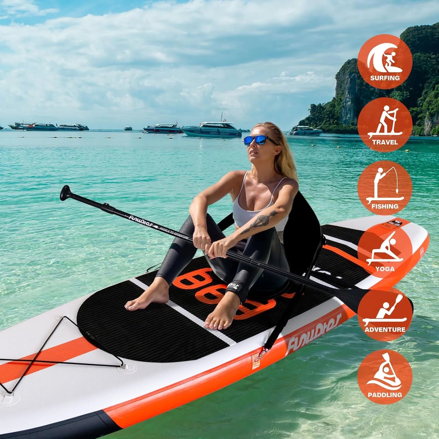 FunWater Inflatable Stand Up Paddle Board with Premium SUP Paddle Accessories, Non-Slip EVA Deck, 11'/10'6' Paddle