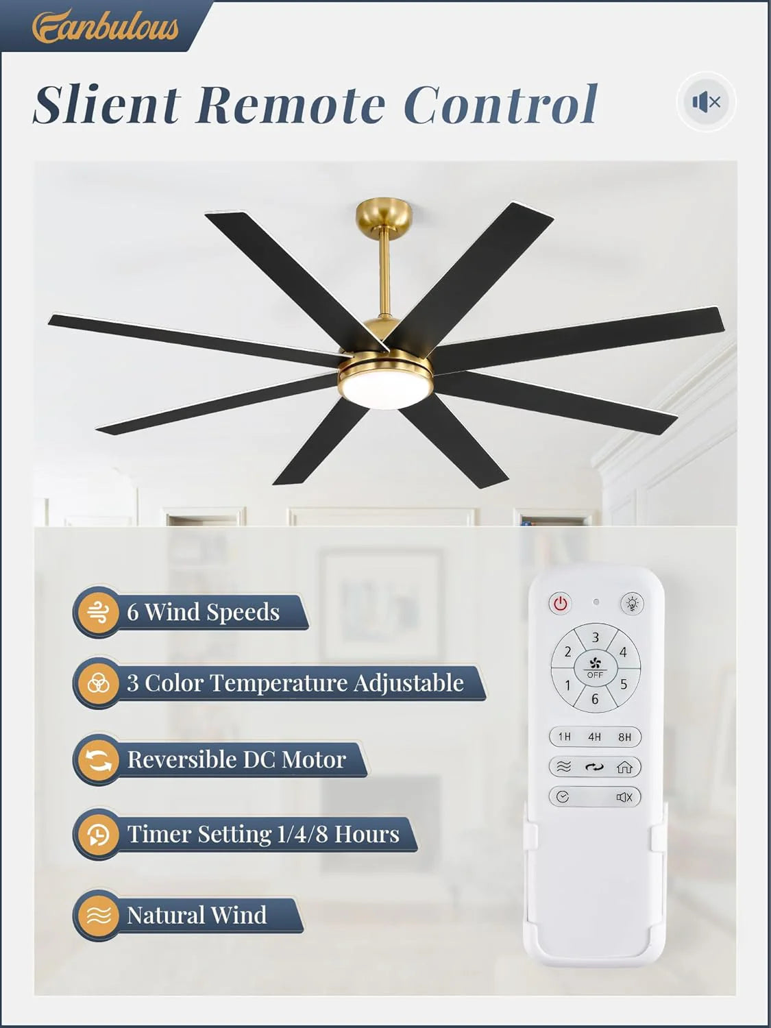 Ceiling Fan Indoor/Outdoor 8 Blades 65 inches