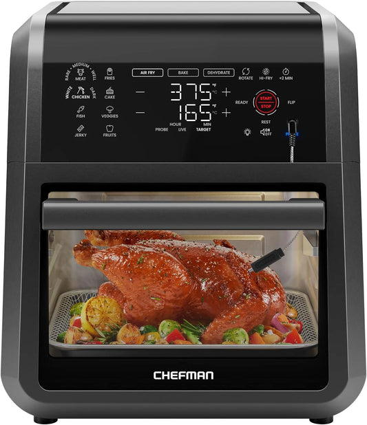 CHEFMAN ExacTemp™ 12-Quart Air Fryer with Integrated Smart Cooking Thermometer, 28 Touchscreen Presets, Broiler, Dehydrator, and Oven