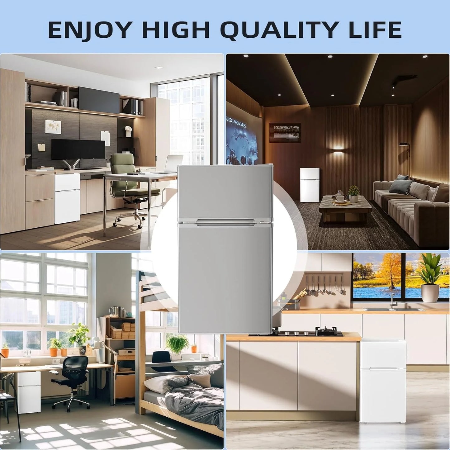 Antarctic Star 3.2 Cu.Ft,Mini Refrigerator with Freezer,Double Door Mini Fridge,Compact Refrigerator,Adjustable Thermostat,Mini Refrigerator for Bedroom/Office/Dorm/Kitchen(BLACK)