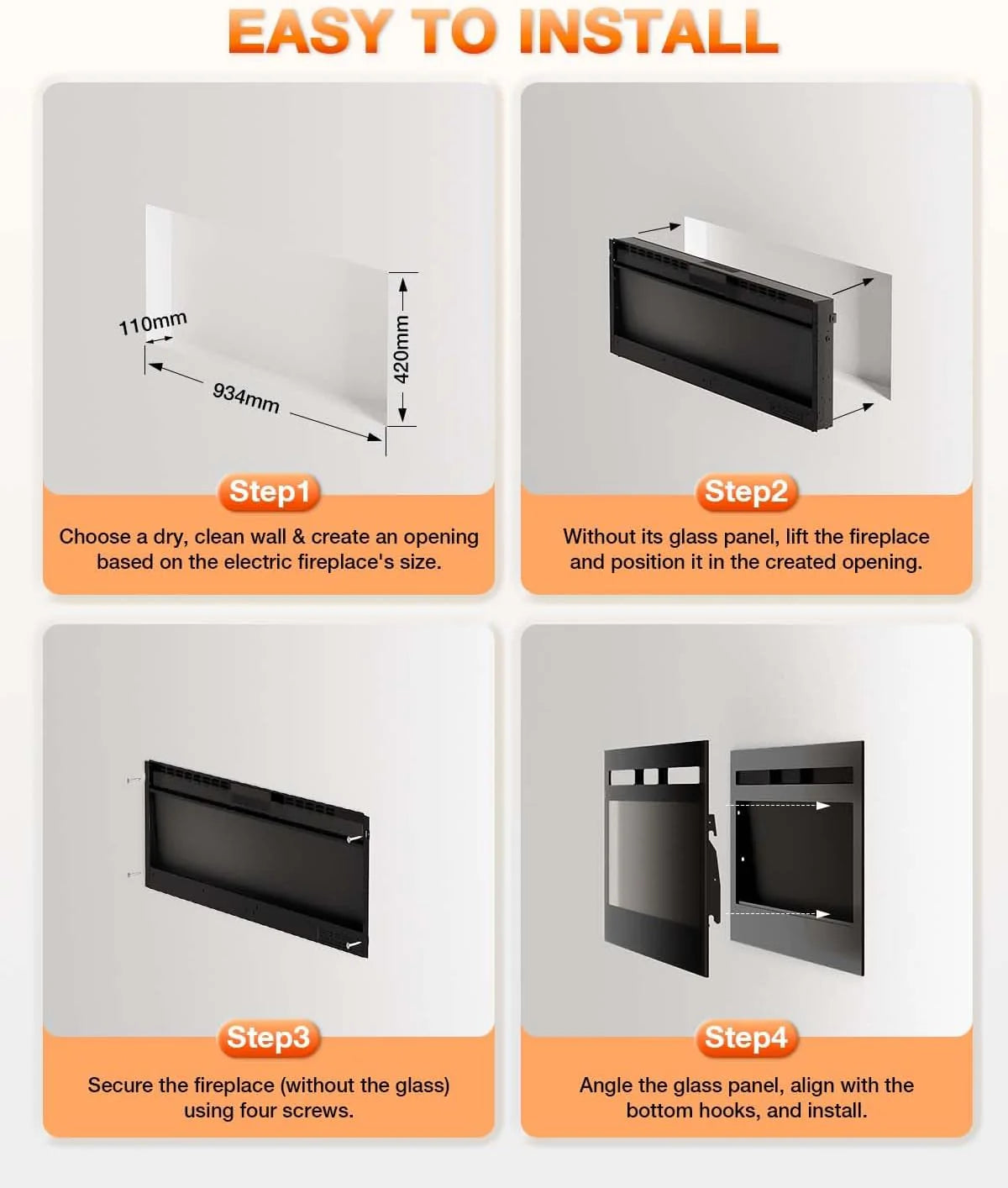 Electric Fireplace 60Inch,Wall Mounted Electric Fireplace Heater with Timer Inserts，TV Stand Touch Screen and Realistic Flame,Log Set,Crystal Flames 750 to 1500W，Remote for Living Room