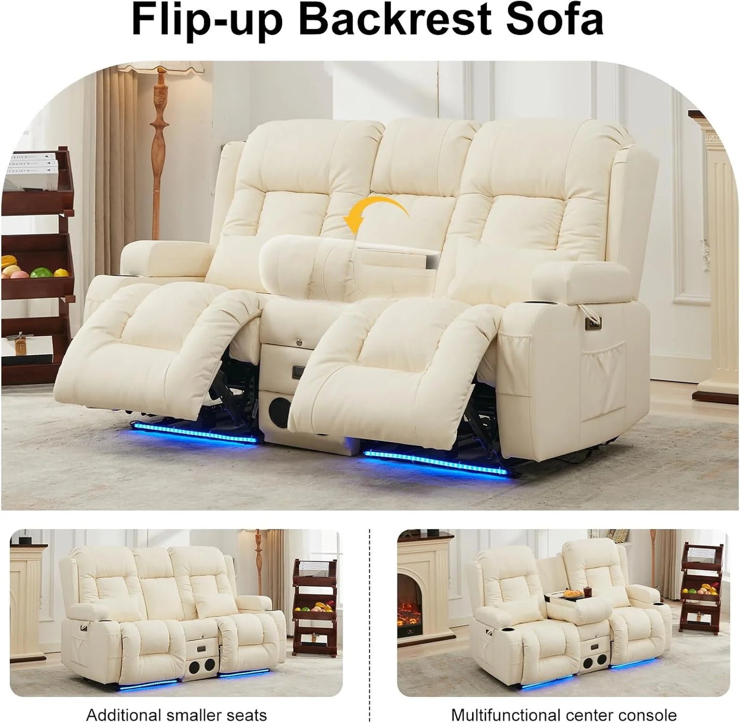 TUNYI Power Loveseat Recliner Sofa with Massage & Heat Home Theater Seating with Console Electric Recliner RV Sofa with USB/Outlet/Storage/Side Pocket/LED Light/Speaker (Brown, Loveseat)