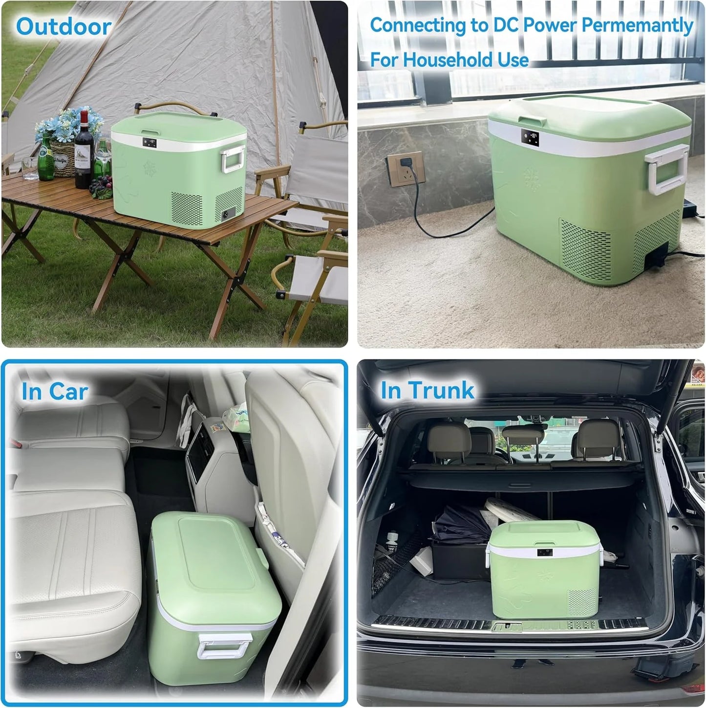 Car Fridge Portable 12 Volt Refrigerator 23 Quart (22 Liter) Freezer Compressor Cooler 12V/24V DC 110～240 V AC for Outdoor, Camping, Travel, Home Use -18℃~+15℃ (Green)