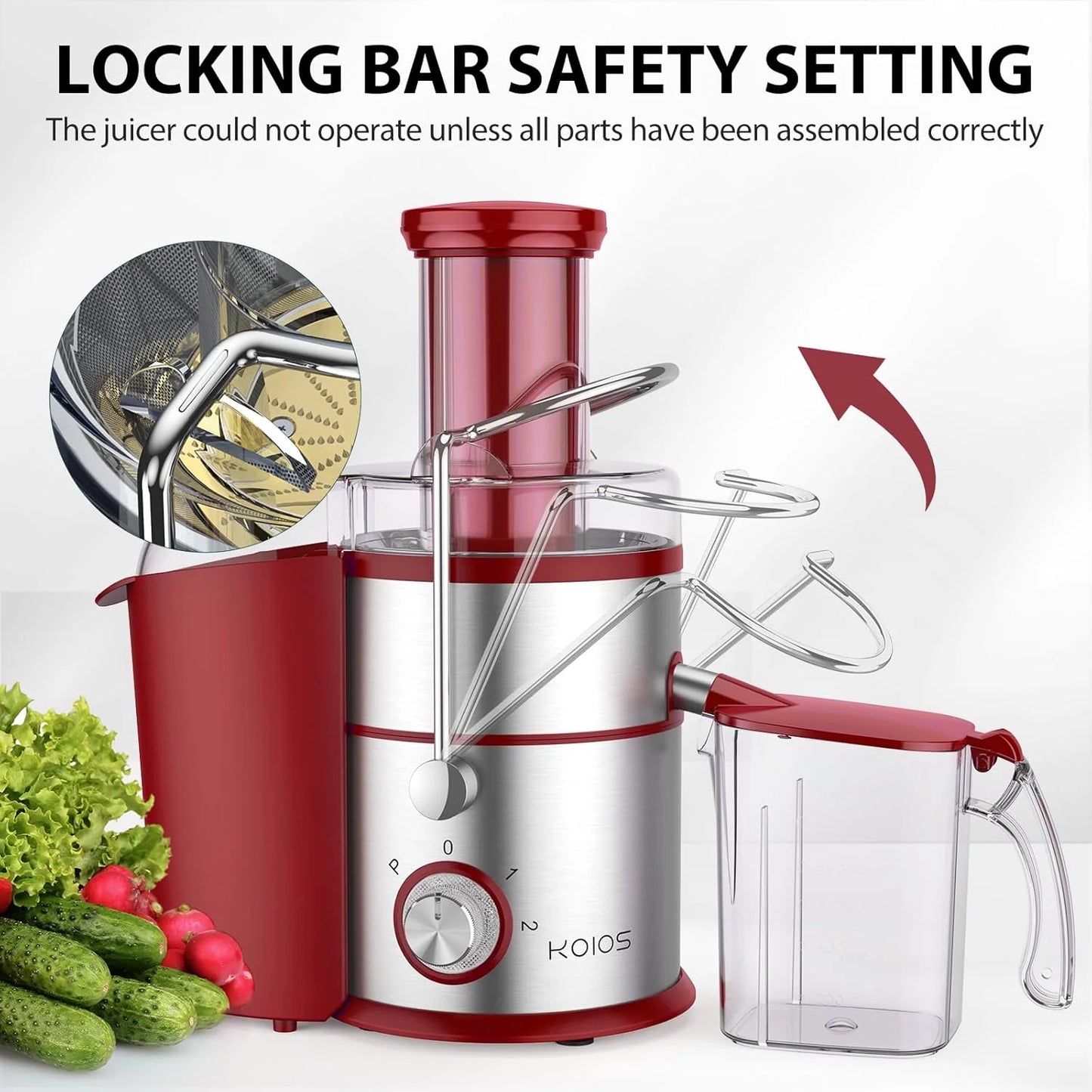 1300W KOIOS Centrifugal Juicer with Extra Large 3" Feed Chute and Titanium Filter