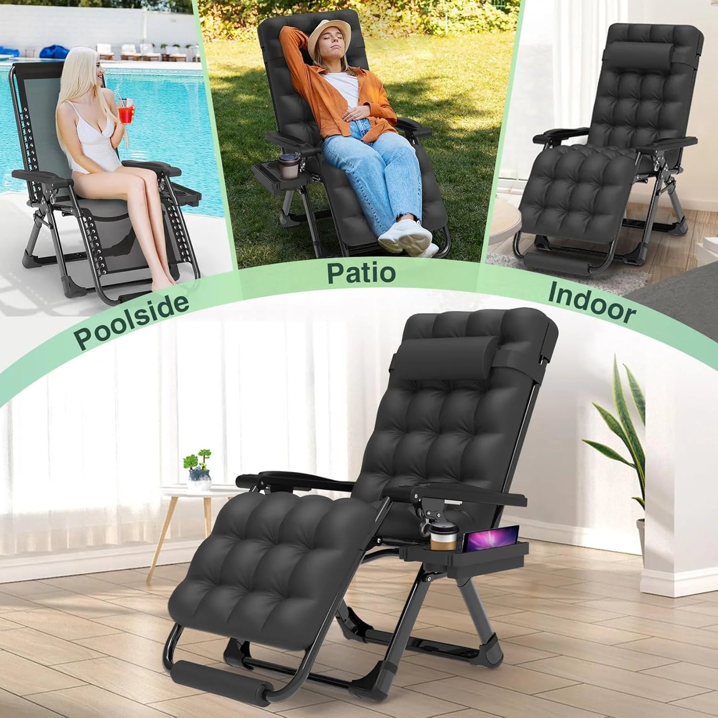 Indoor and outdoor patio chair folding lounge chair zero gravity chair with removable cushion camping lounge chair