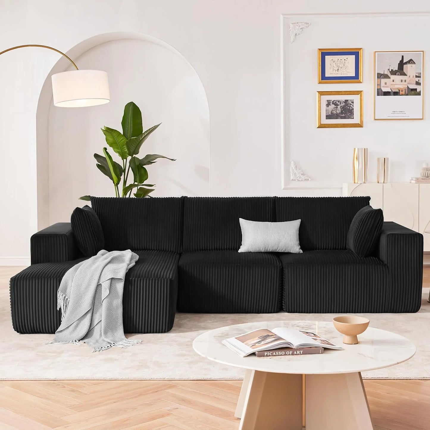 108-inch modular sofa, cloud modular sofa, with deep seat and reclining chair, upholstered sofa