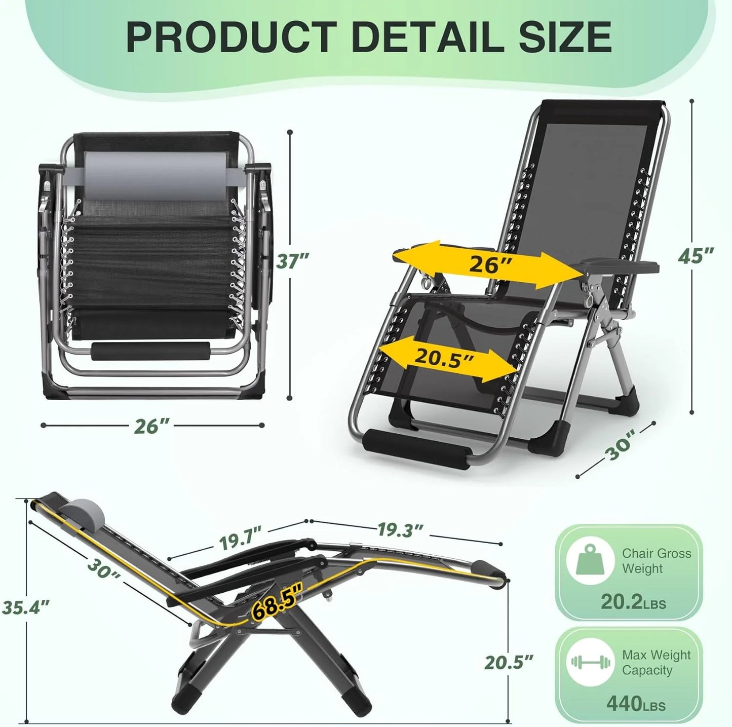 Indoor and outdoor patio chair folding lounge chair zero gravity chair with removable cushion camping lounge chair