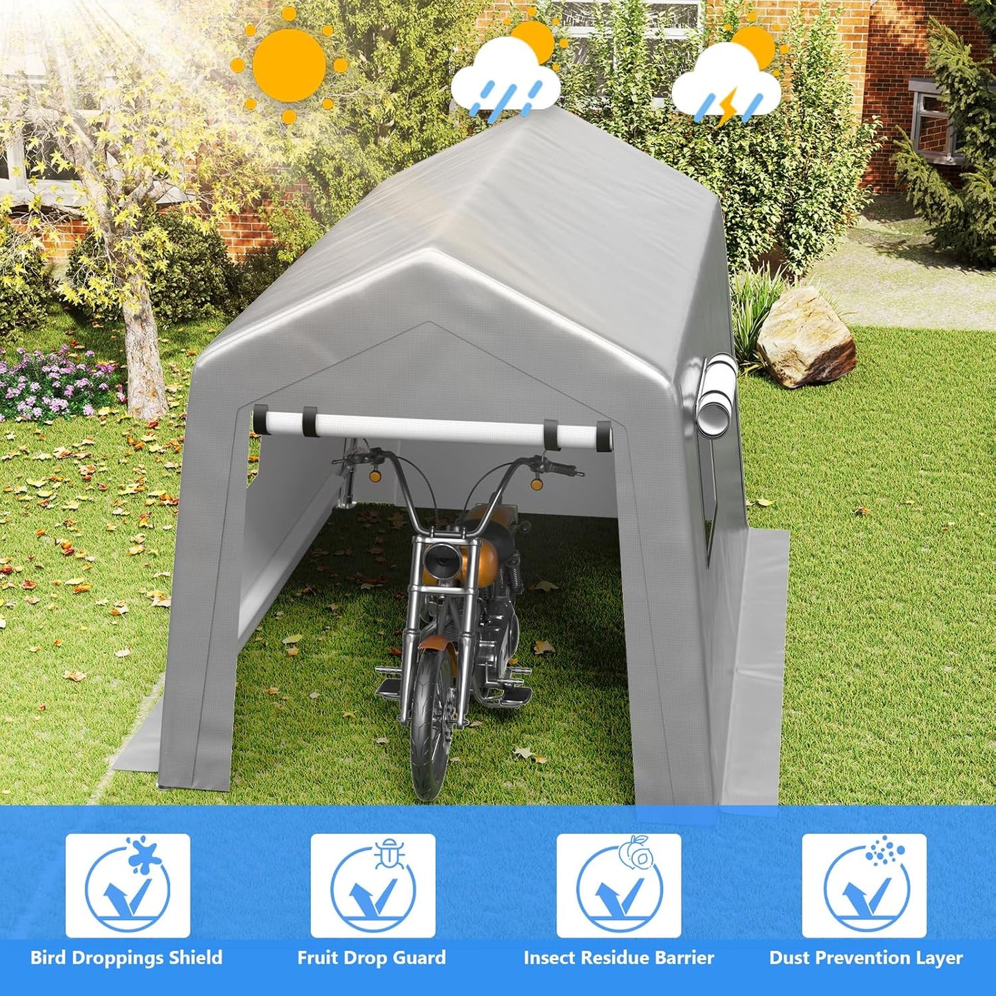 6x8 ft Heavy Duty Carport Tent Portable Garage with Removable Side Walls and Door Four Seasons Tarpaulin