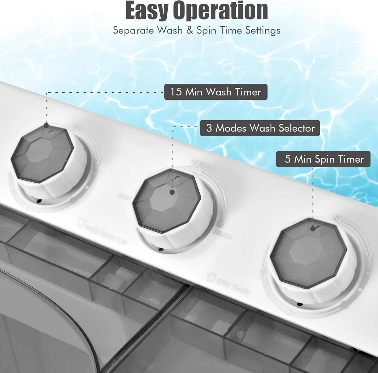 COSTWAY Double Tub 26 lb Capacity Laundry 18 lb 8 lb Spin Combo with Timer Knob Built-in Drain Pump Small Portable Washing Machine