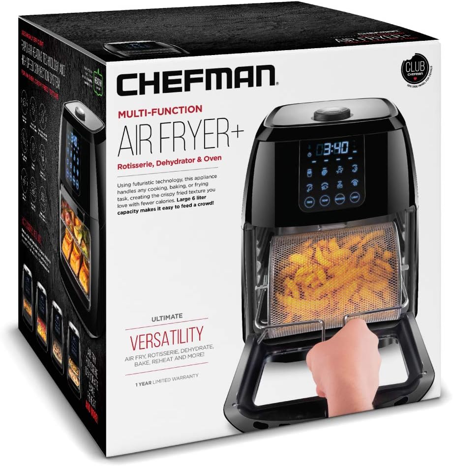Chefman Compact 6.3-Quart Digital Air Fryer with Rotisserie, Dehydrator, and Convection Oven, 8 Touchscreen Presets
