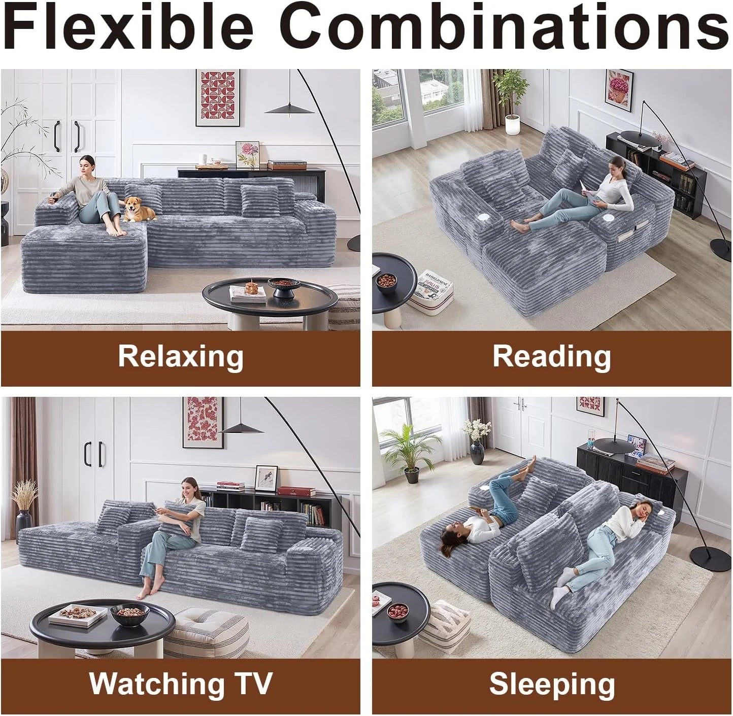 Cloud Sectional Couch with L-Shape Chaise, Modern Modular Sofa with Deep Seat, Built-in Cup Holder & Storage Pocket