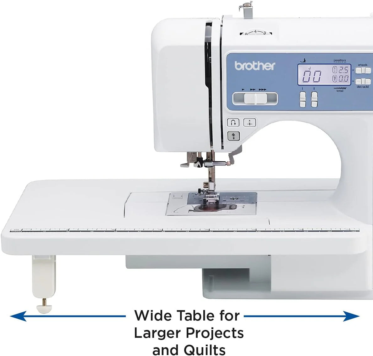 Brother Sewing and Quilting Machine, Computerized, 165 Built-in Stitches, LCD Display, Wide Table, 8 Included Presser Feet, White, 20x12x17