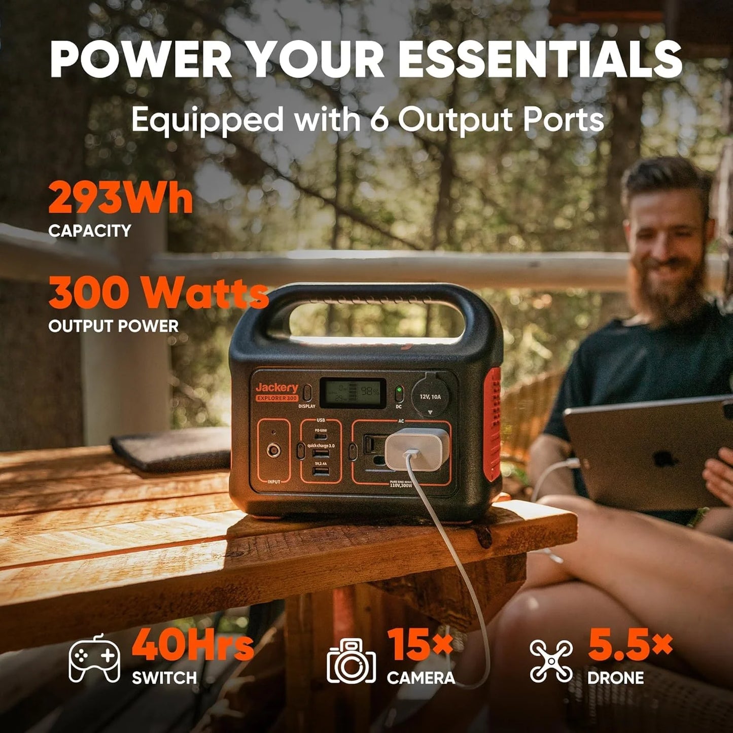 Portable Power Station Explorer 300, 293Wh Backup Lithium Battery, Solar Generator for Outdoors Camping Travel Hunting Blackout (Solar Panel Optional)