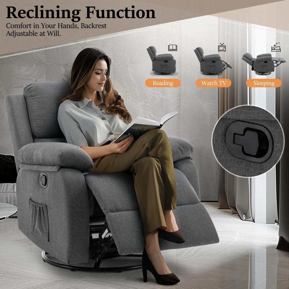 Reclining rocking chair 360 degree rotating fabric sliding reclining chair