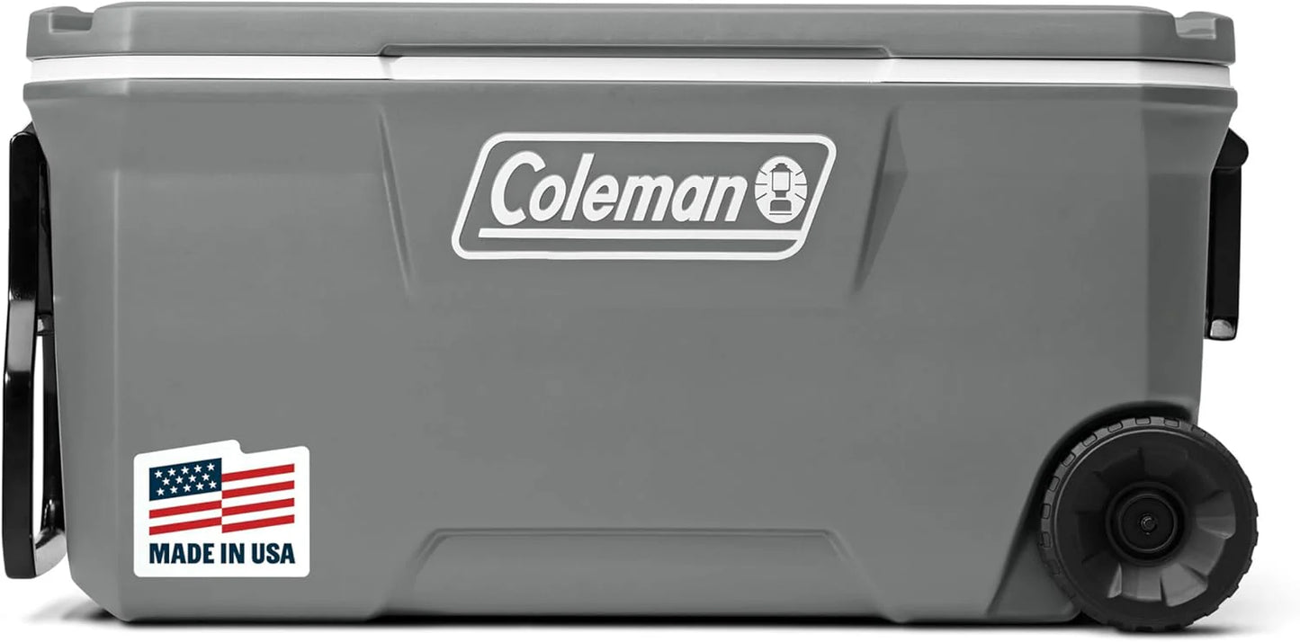 Coleman Insulated Portable Rolling Cooler with Wheels, Leak-Proof Outdoor Hard Cooler, Keeps Ice for Up to 5 Days, 100 Quart