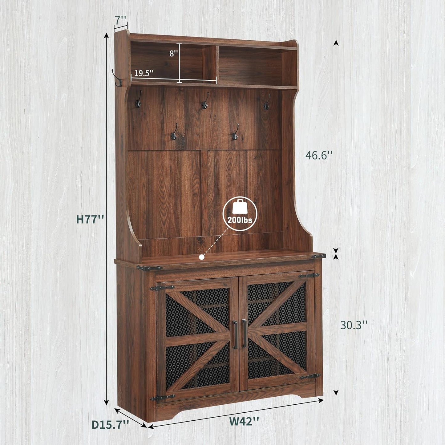 JXQTLINGMU 59-inch Farmhouse Foyer Tree with Shoe Storage, Entryway Bench Foyer Coat Rack Cabinet