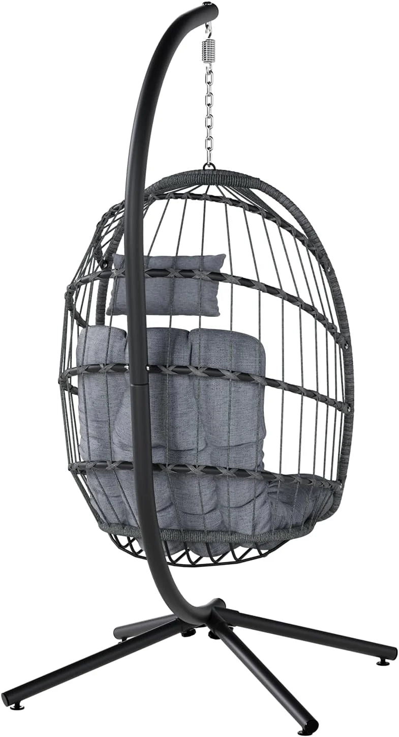 SWITTE Egg Chair Outdoor with Stand, Indoor Wicker Hanging Egg Swing Chair with Cushion, 350lbs Capacity for Patio, Bedroom