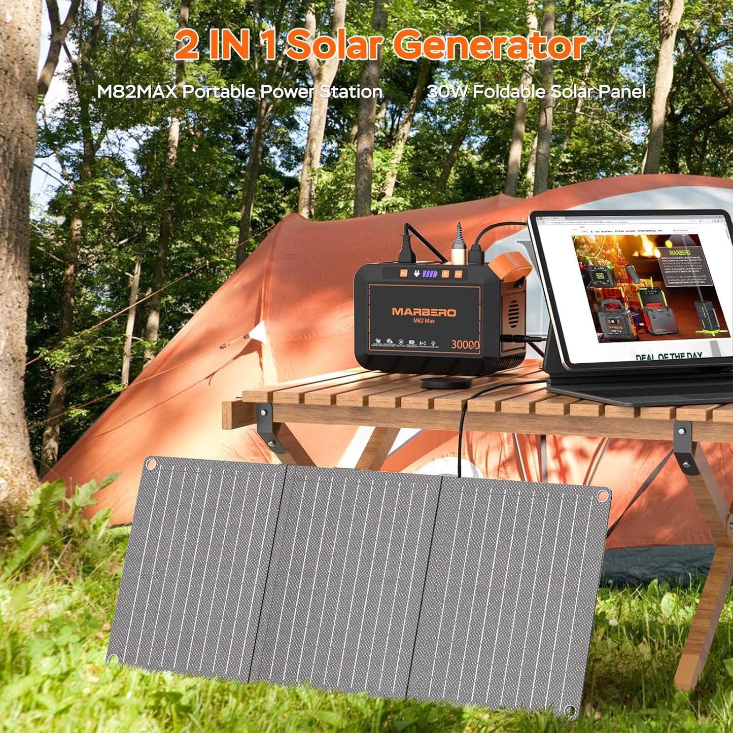Portable Power Station 88Wh Camping Lithium Battery Solar Generator Fast Charging with AC Outlet 120W Peak Power Bank