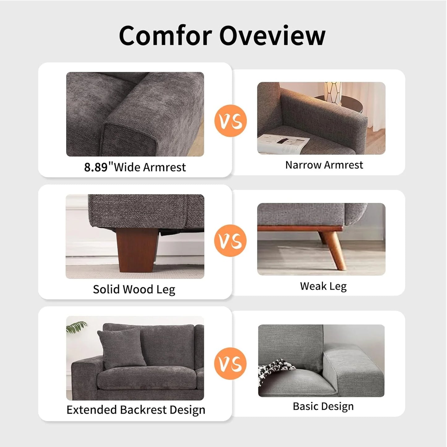 DOPEDIO living room double sofa, chenille lounge chair, removable, solid wood frame