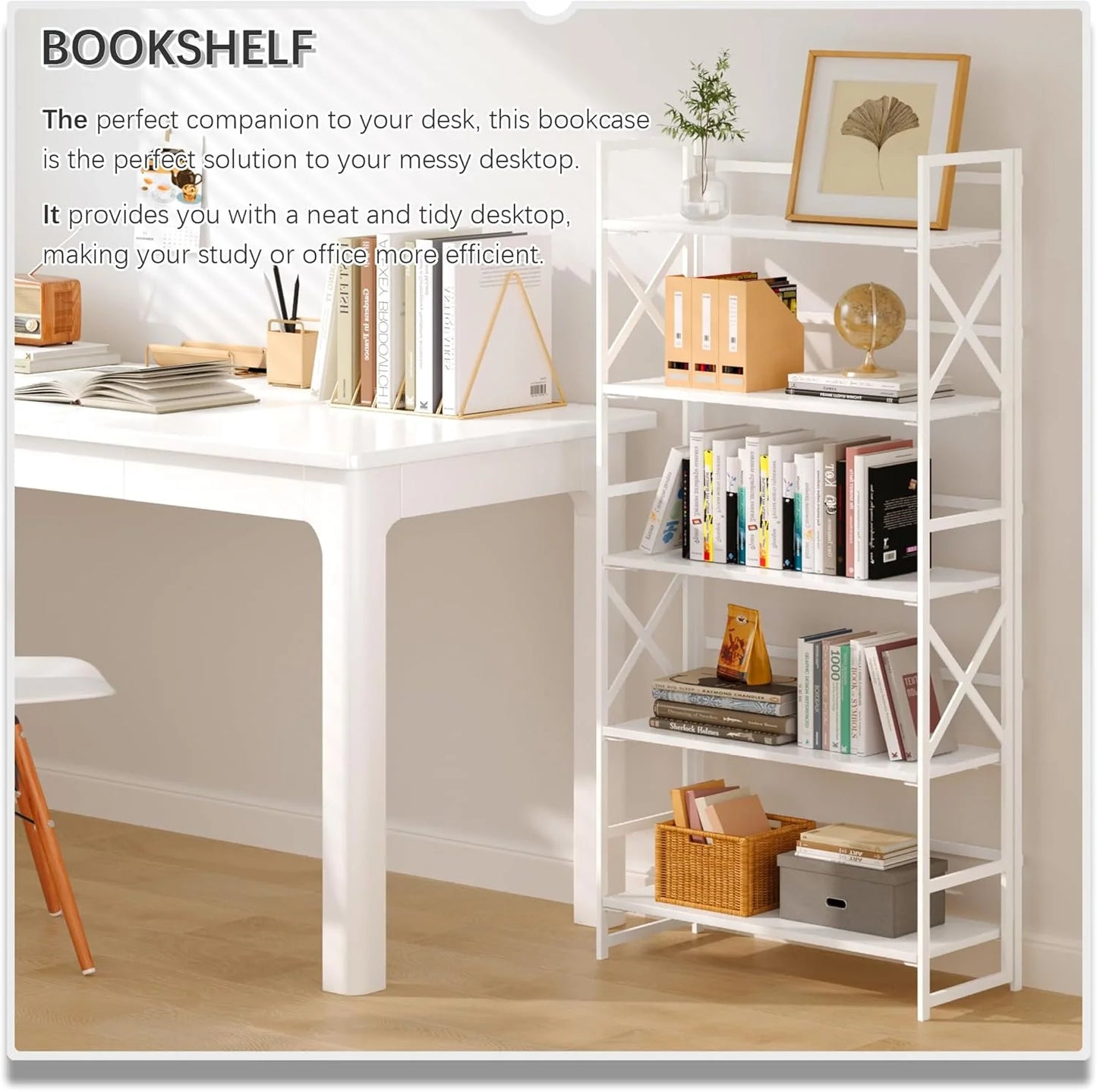 5 Tiers No Assembly Book Shelves 51.2" H Folding Bookshelf Bookcase