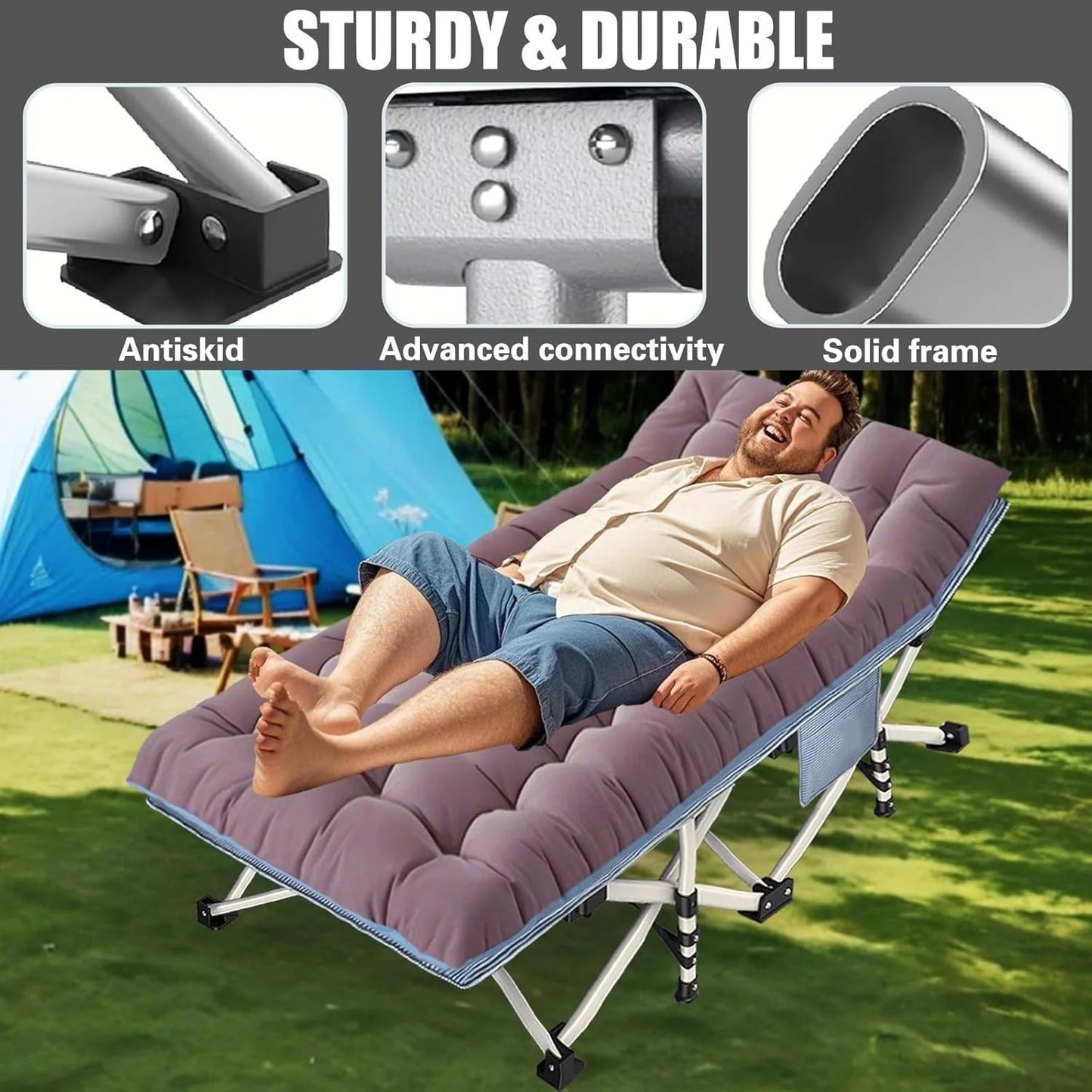 2-pack camping cots with mattresses, comfortable sleeping beds, adult camping cots, 2-person folding beds, heavy-duty sleeping beds