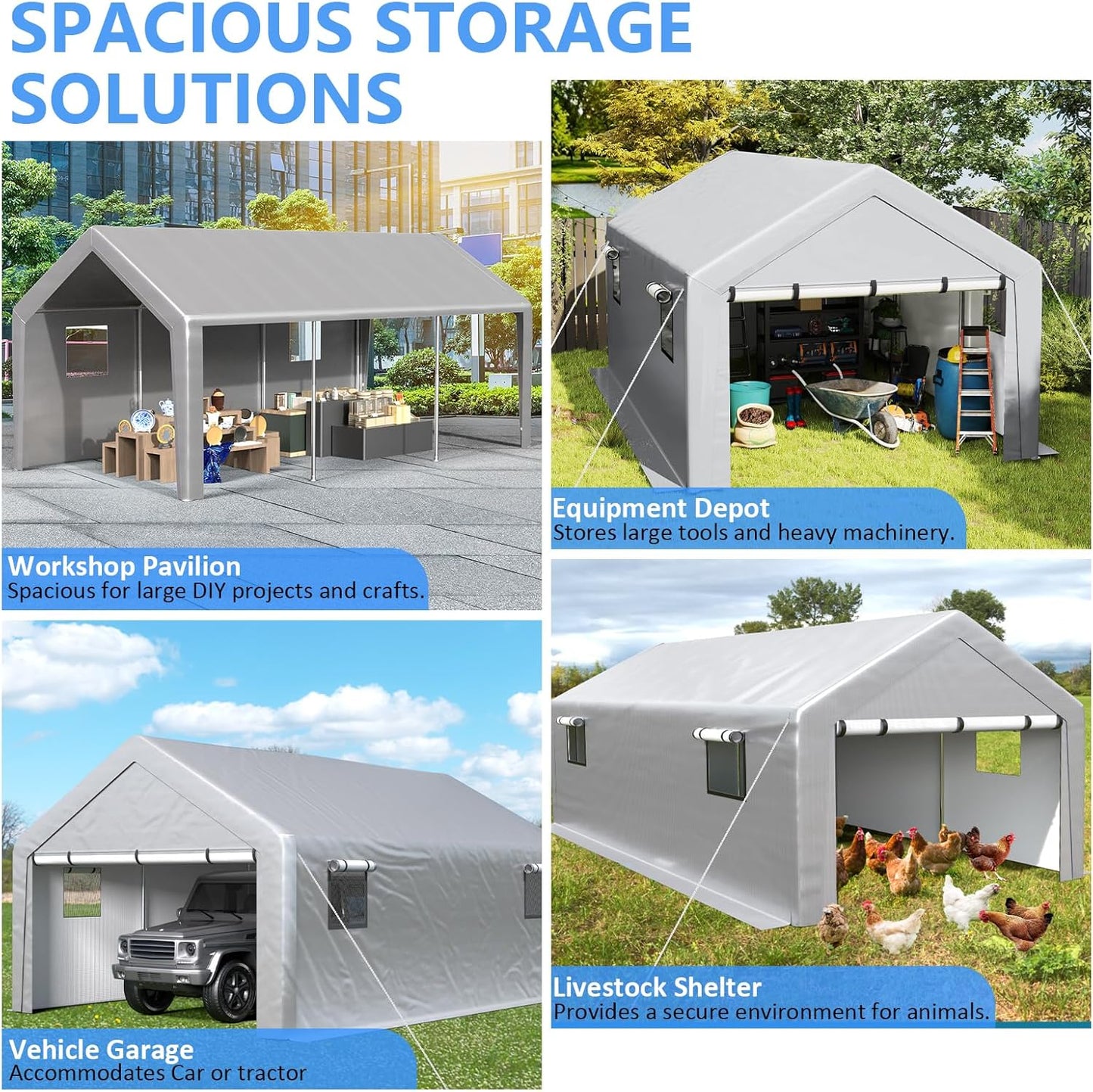6x8 ft Heavy Duty Carport Tent Portable Garage with Removable Side Walls and Door Four Seasons Tarpaulin