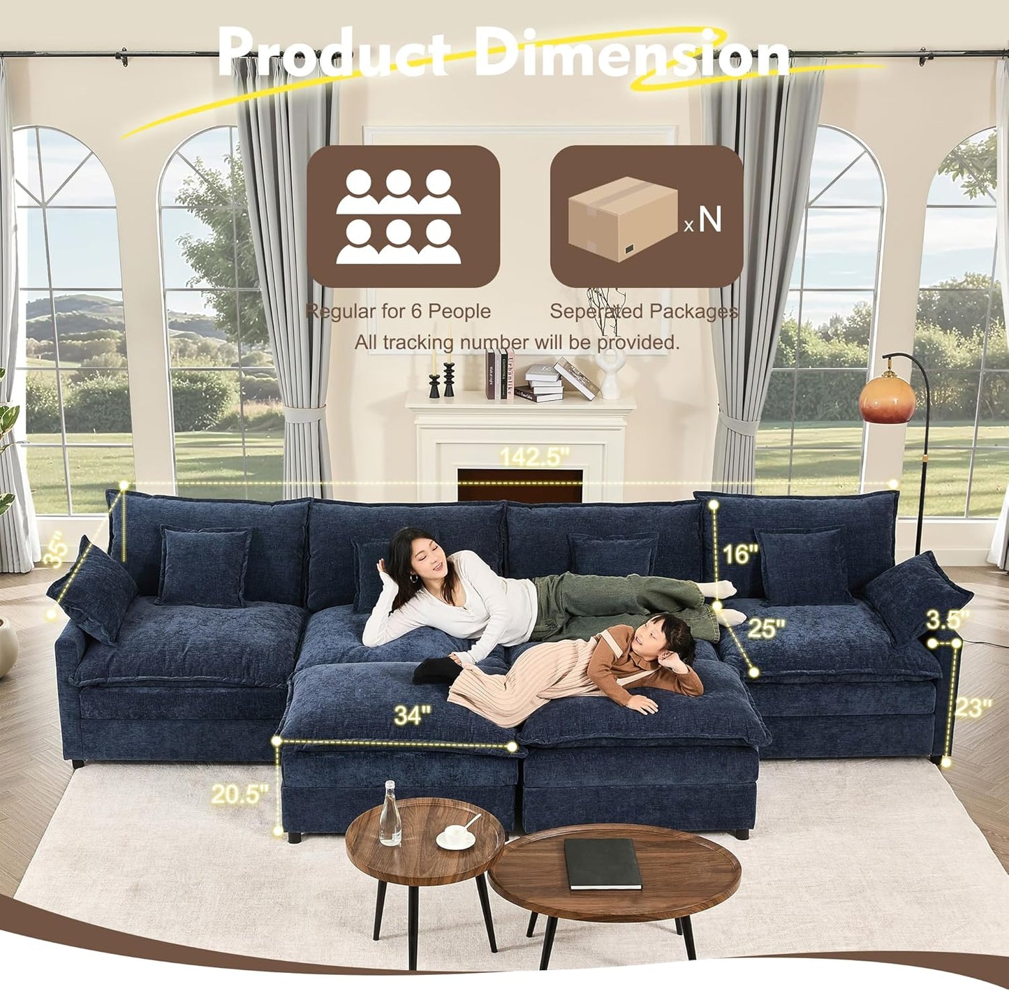 108" U-shaped sofa, modular sofa Comfortable cloud sofa