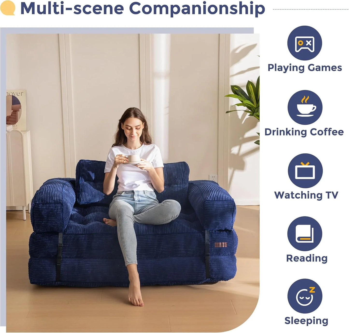 Folding Sofa Bed, L-Shaped Convertible Sofa Bed with Armrests and Pillows,