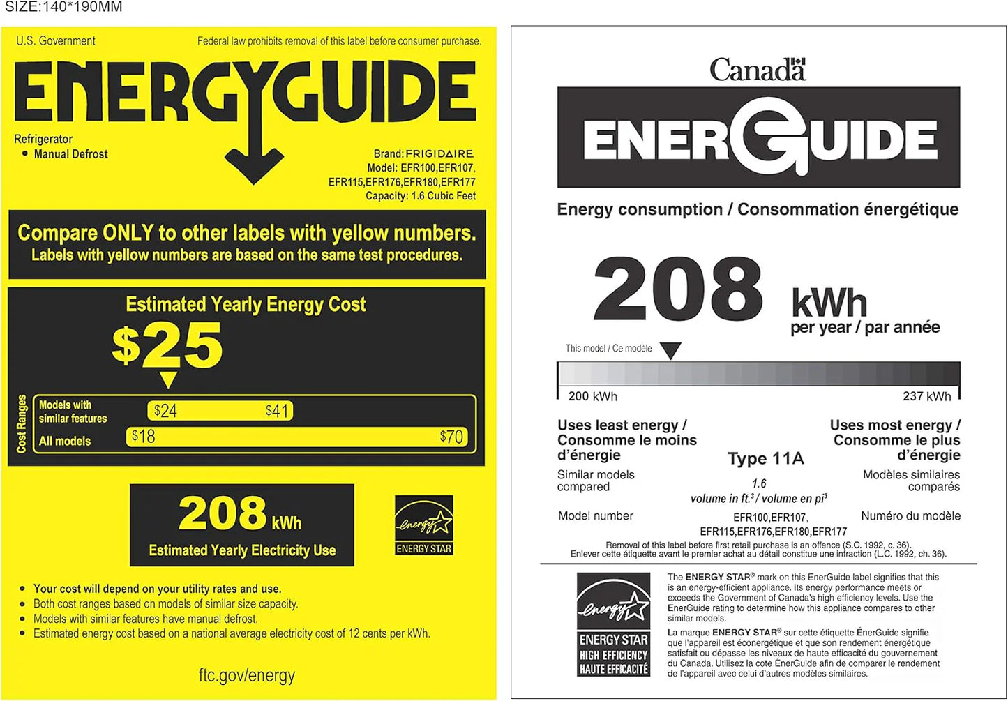 Frigidaire EFR176 Retro Compact Fridge with Chiller Mini Refrigerator with Built-in Bottle Opener for Office, Bedroom, Dorm Room or Cabin, 1.6 cu ft 16" D x 18" W x 18.5" H, Moonlight