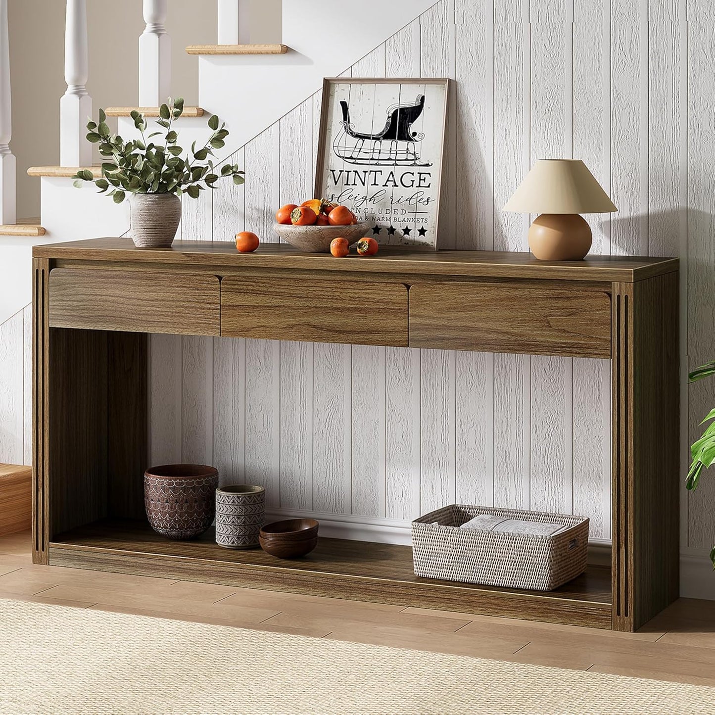 63.9" Long Console Tables for Entryway Farmhouse Entryway Table with Drawers