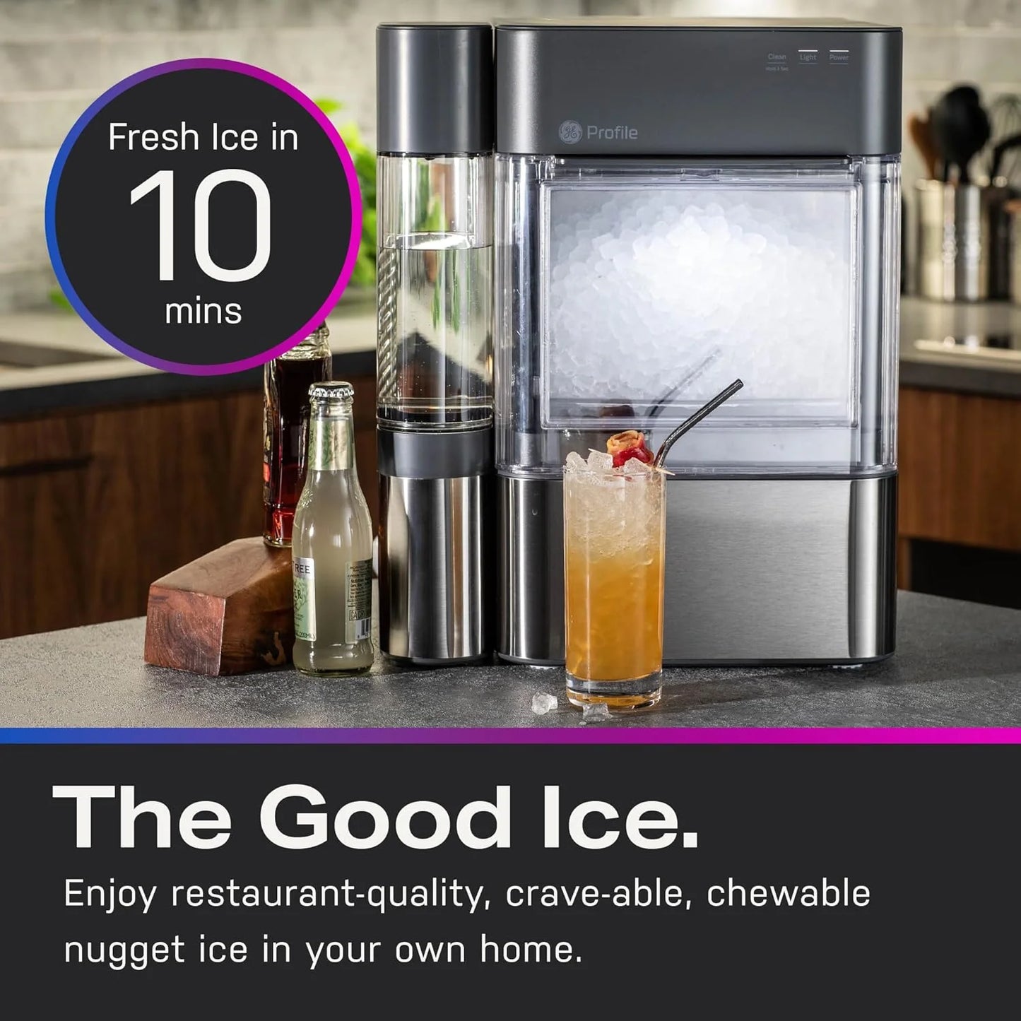 GE Profile Opal 2.0 with 0.75 Gallon Tank, Chewable Crunchable Countertop Nugget Ice Maker, Scoop included, 38 lbs in 24 hours, Pellet Ice Machine with WiFi & Smart Connected, Black Stainless Steel