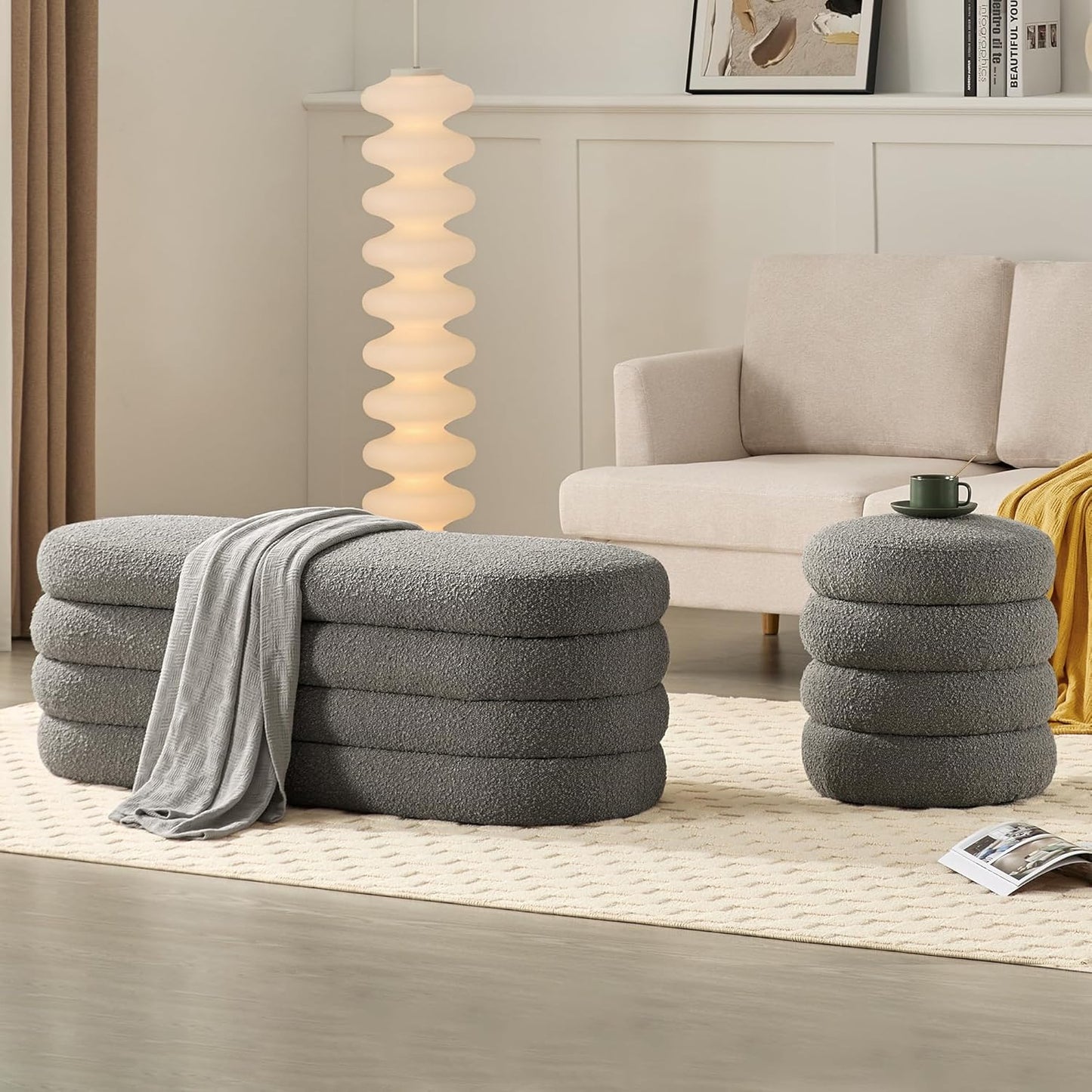 Storage Ottoman Bench 49.2 Inch Upholstered Fabric Storage Bench