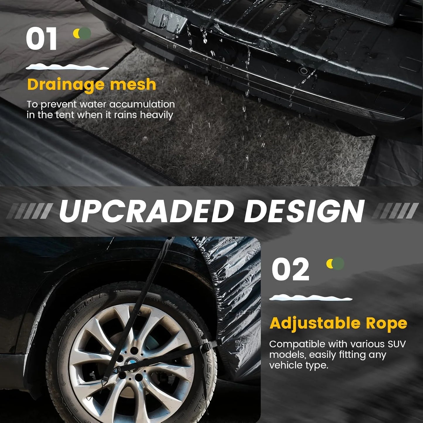 SUV Tent, 5-9 Person Rectangle Car Tent for Family, Waterproof & Windproof for Car Camping, Large Camping Tents with Storage Bag, SUV, Van, Jeep, Pickup 8FT L x 10.6FT W x 7.2FT H