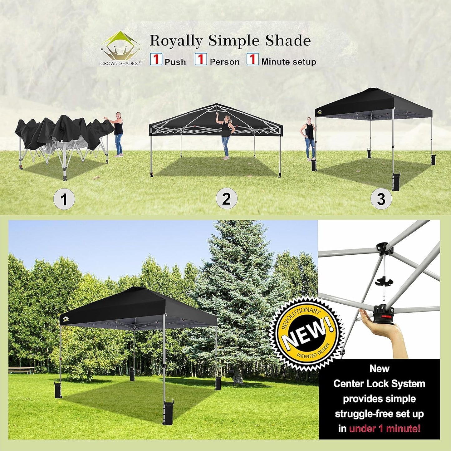 10x10 Pop-Up Awning - One-Click Installation Beach Tent - Outdoor Sunshade Silver Coated Top, 3 Heights and 4 Sand Pockets