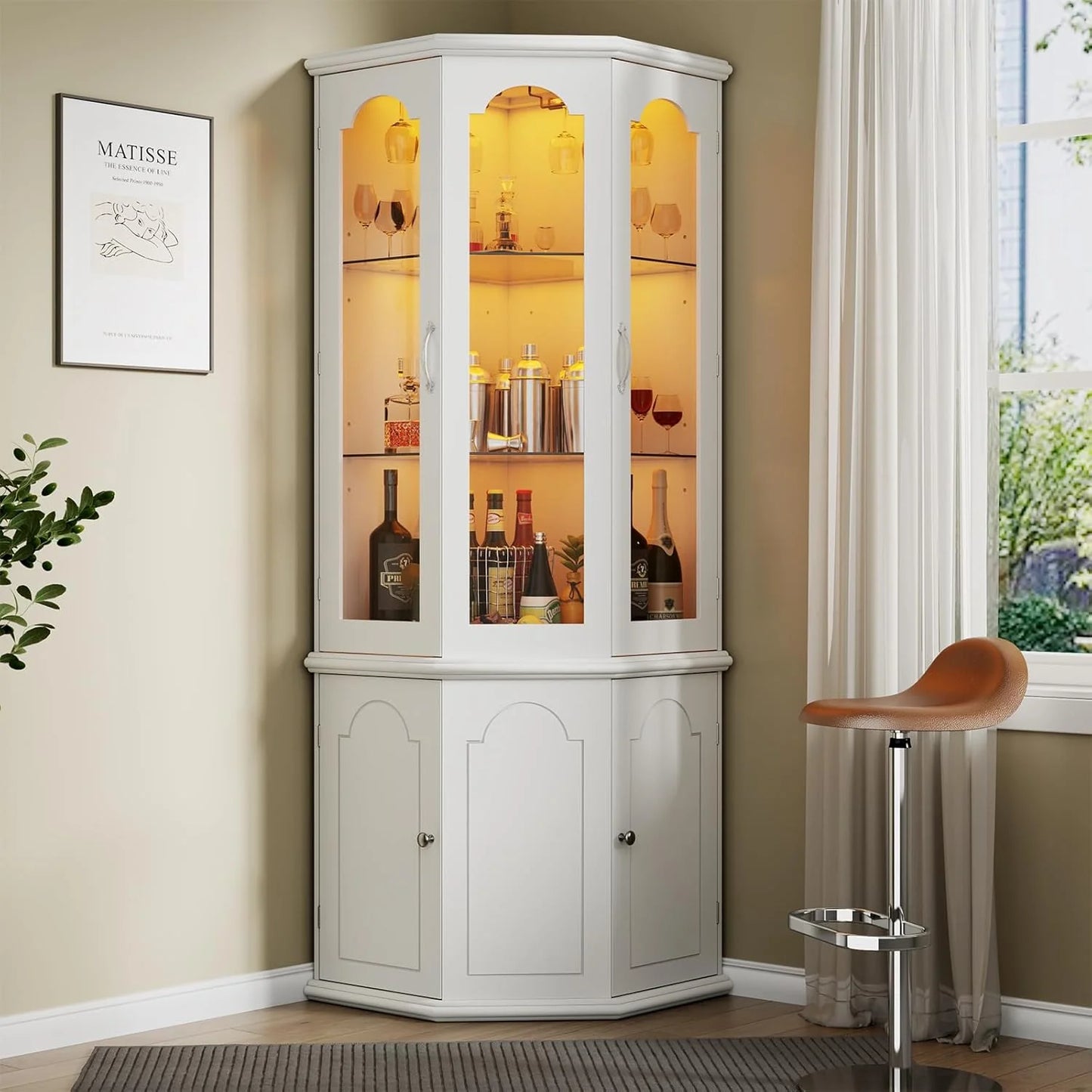 Corner wine cabinet with LED lights, tall modern wine cabinet, home bar wine storage cabinet