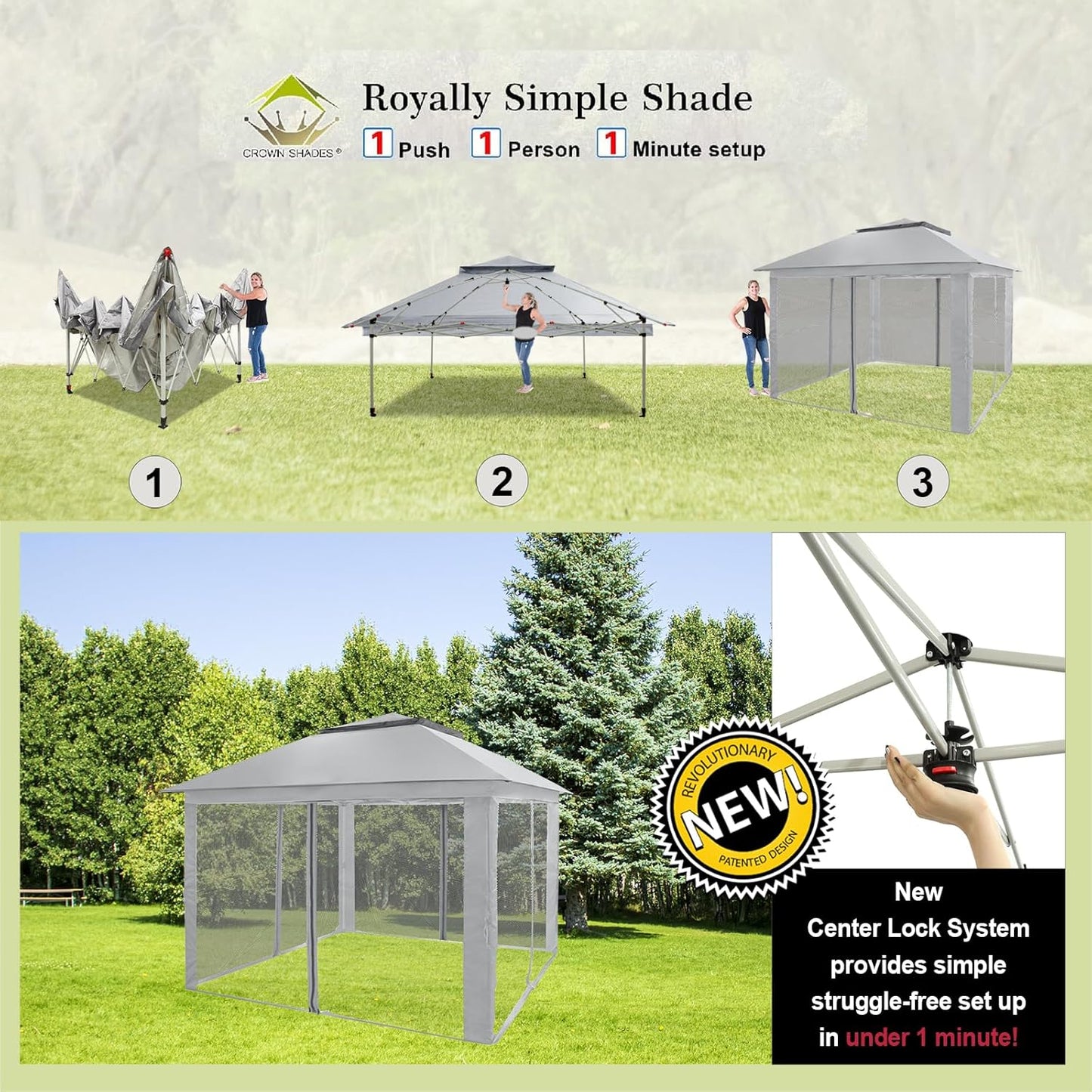 CROWN SHADES 13x13 Pop Up Gazebo, Canopy Tent, Gazebos on Clearance - Outdoor Gazebo for Backyard & Patio Furniture - Carpa Pop Up Tent with Wheeled STO-N-Go Cover Bag (White)