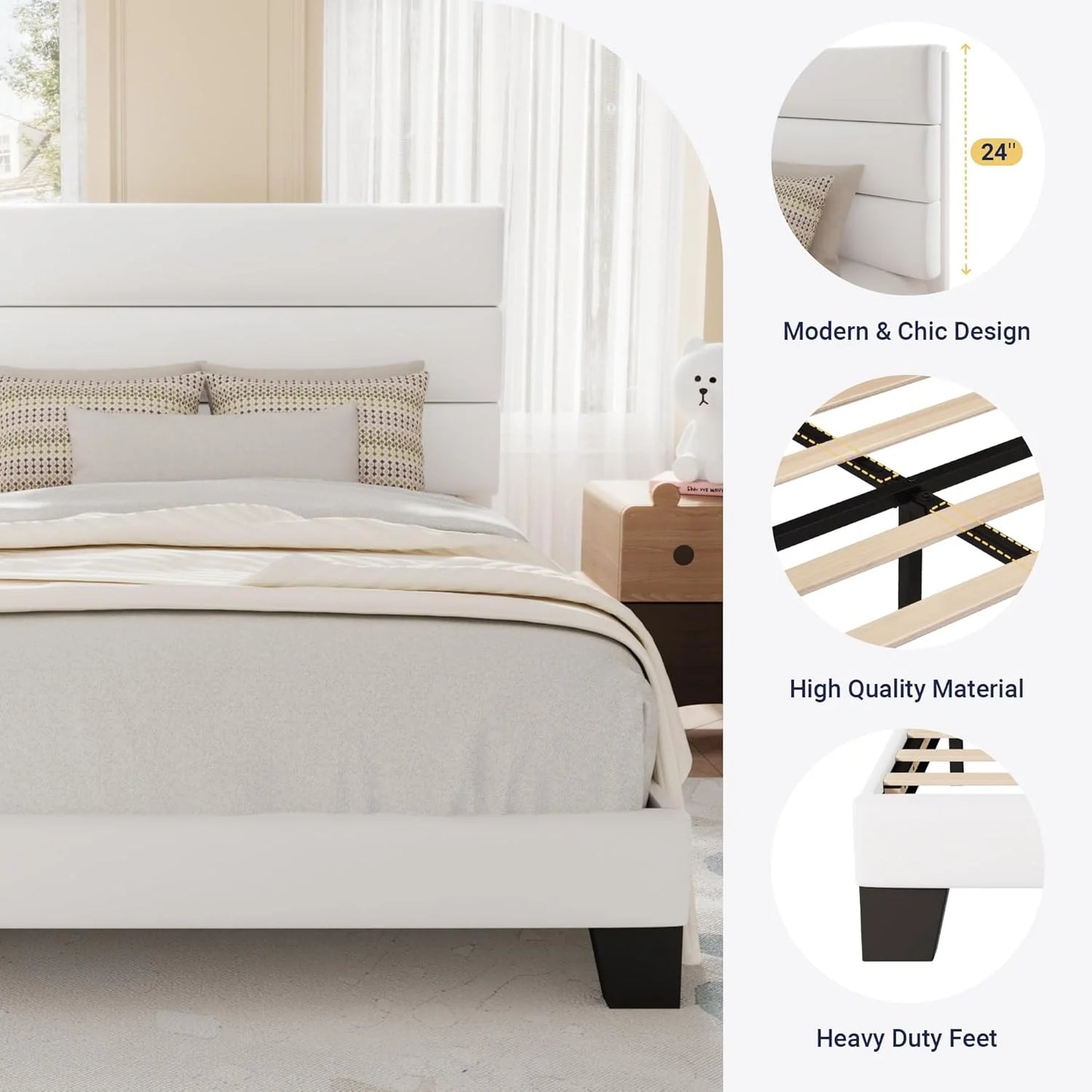 Allewie Queen Size Platform Bed Frame with Fabric Upholstered Headboard and Wooden Slats Support, Fully Upholstered Mattress Foundation/No Box Spring Needed