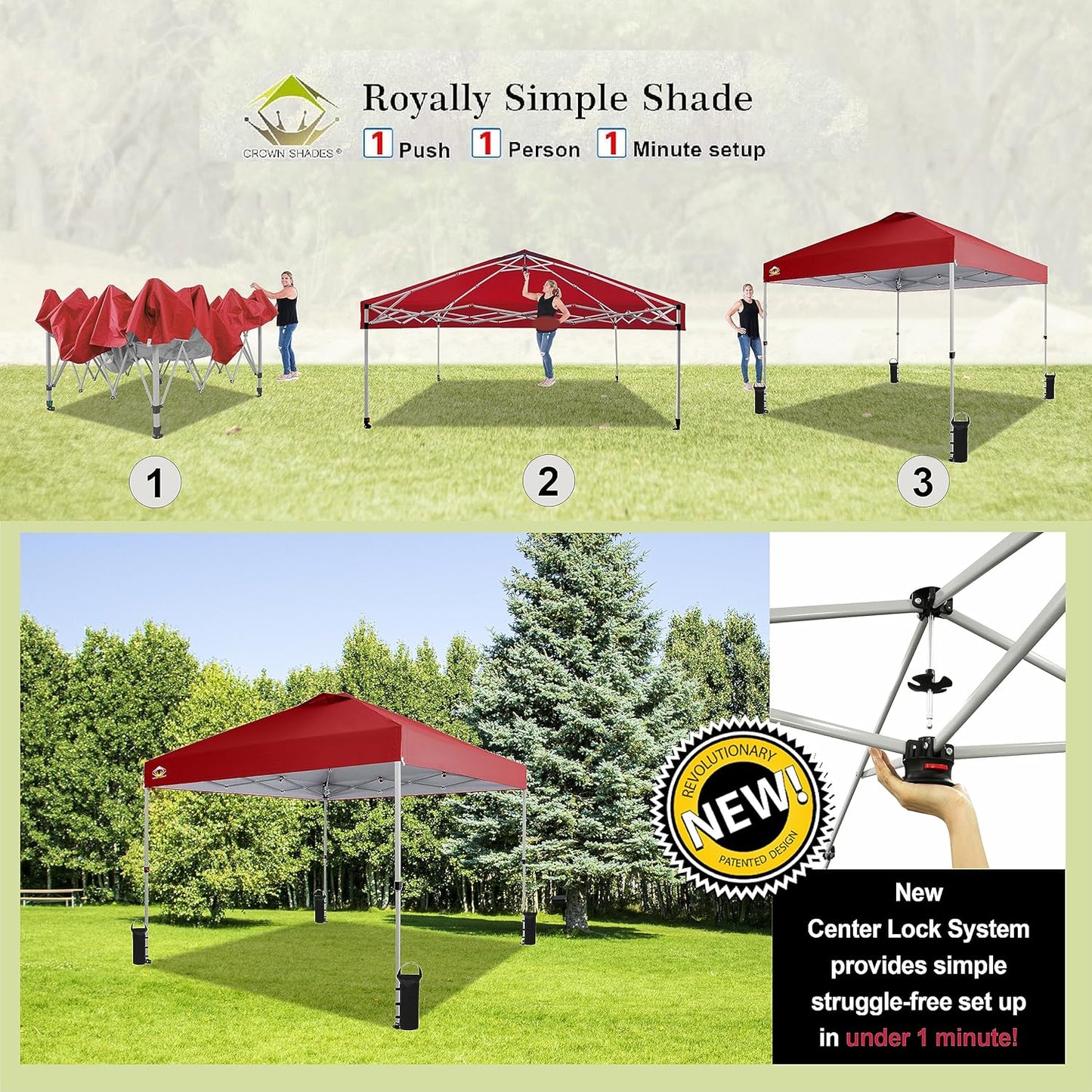 10x10 Pop-Up Awning - One-Click Installation Beach Tent - Outdoor Sunshade Silver Coated Top, 3 Heights and 4 Sand Pockets