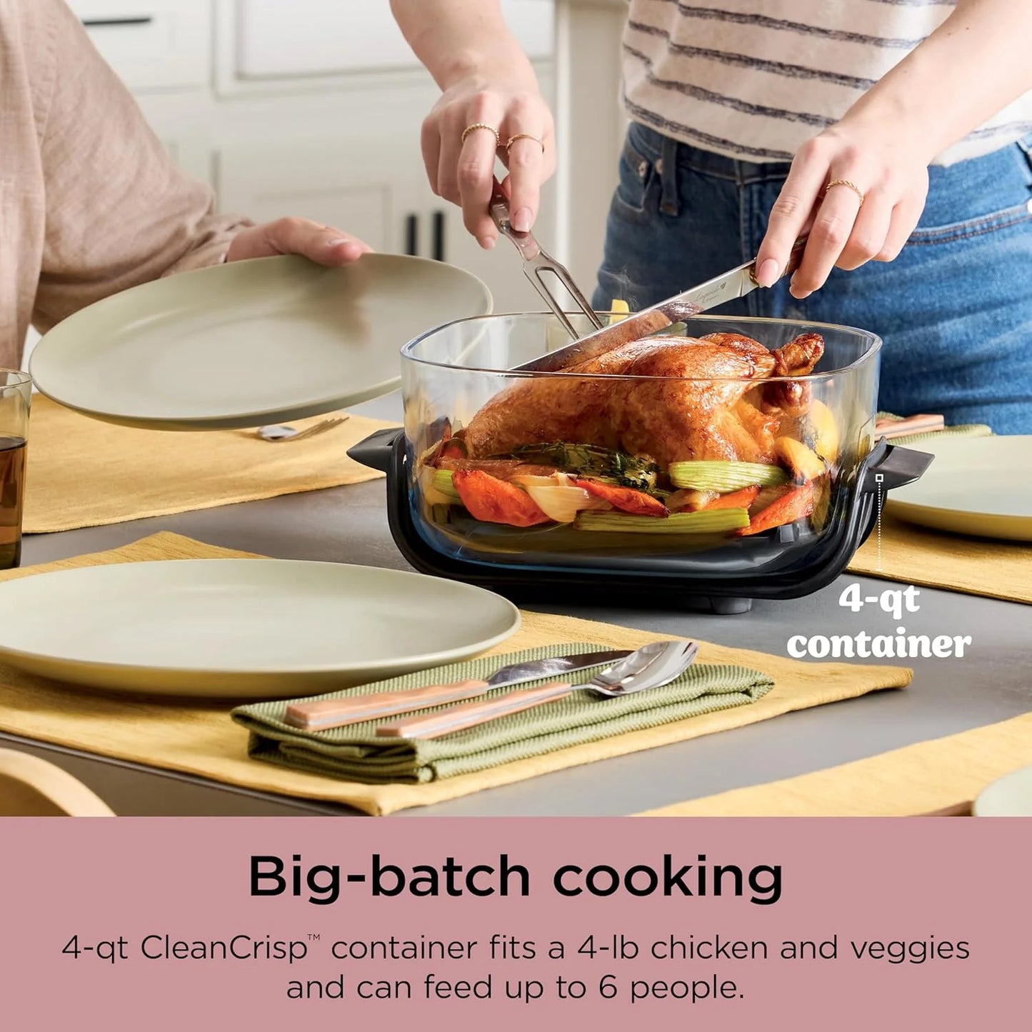 Ninja Crispi 4-in-1 Portable Glass Air Fryer Cooking System, 1500W, 4QT & 6-Cup TempWare Glass Containers with Storage Lids, Microwave, Freezer & Dishwasher Safe