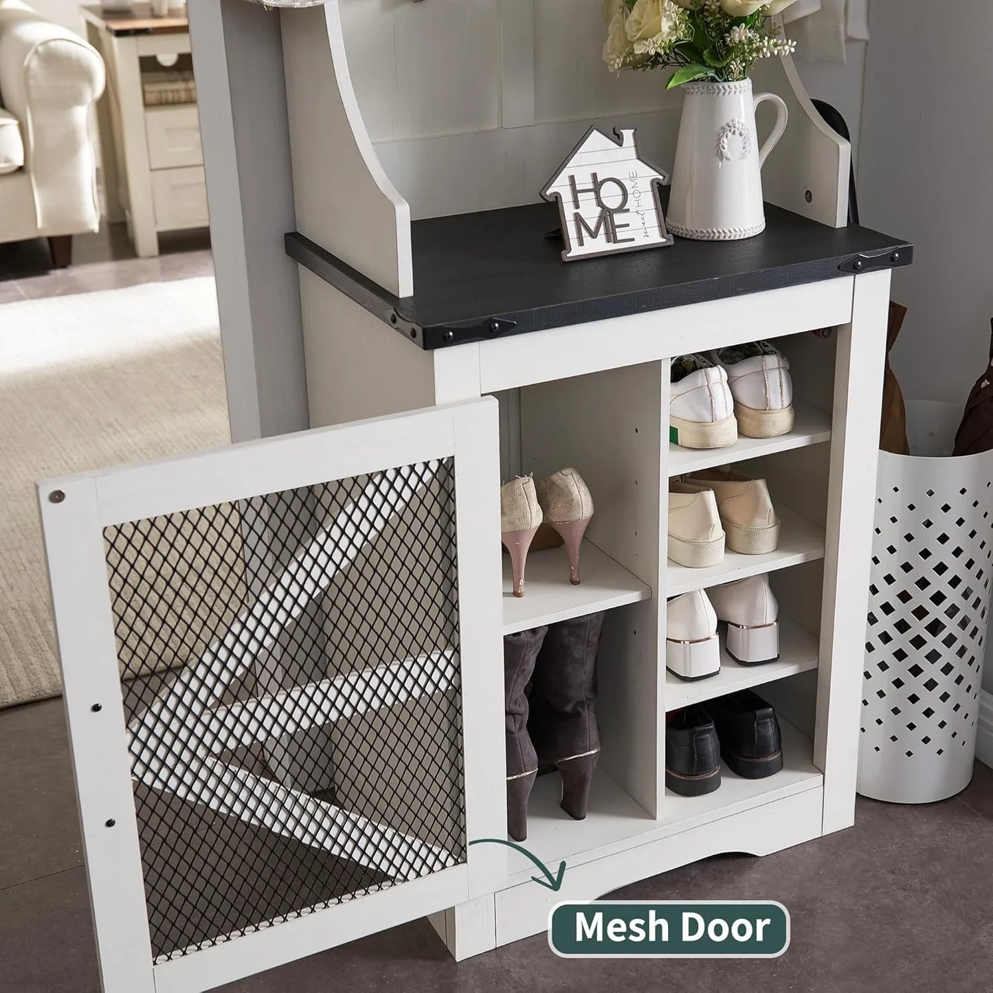 JXQTLINGMU 59-inch Farmhouse Foyer Tree with Shoe Storage, Entryway Bench Foyer Coat Rack Cabinet