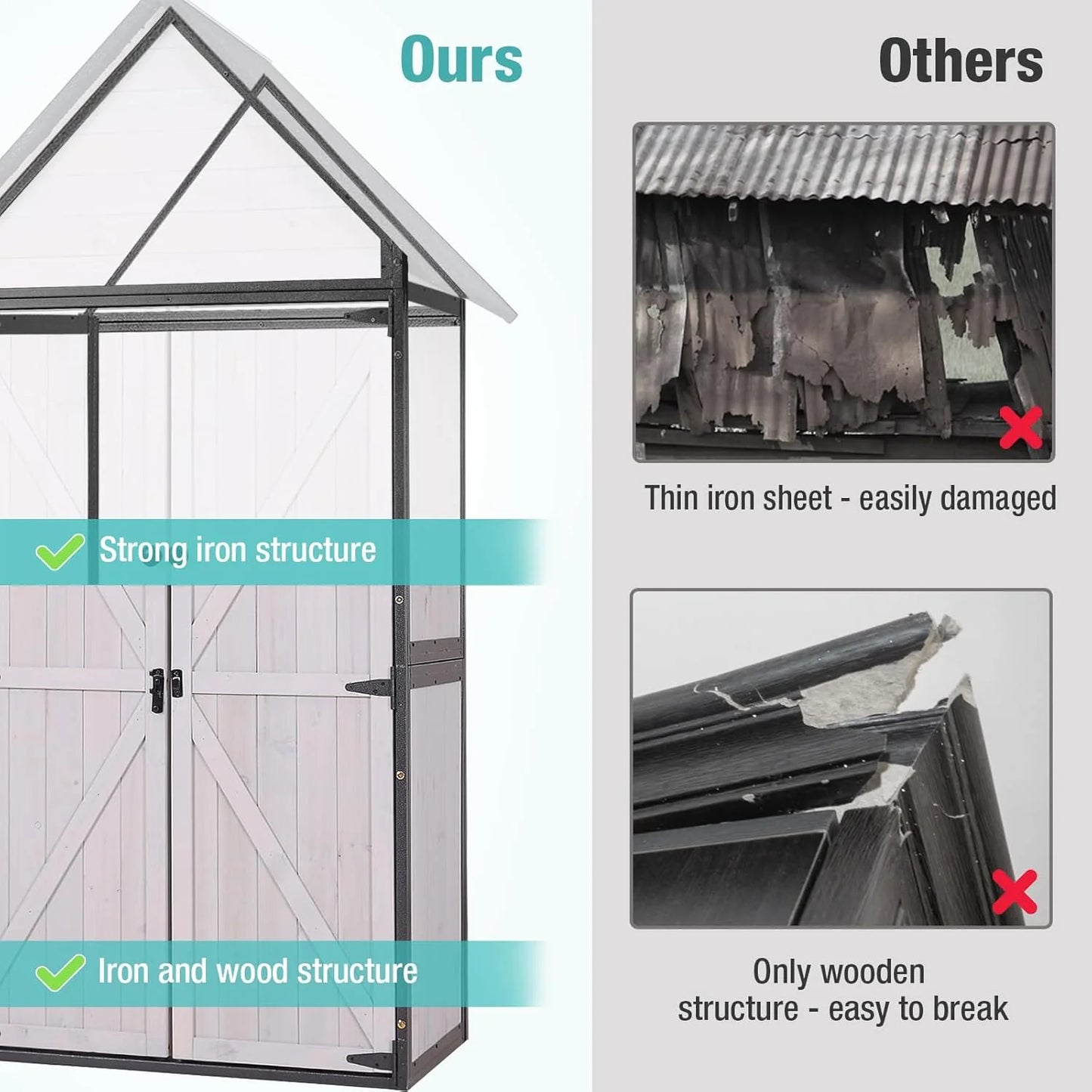 Sheds Outdoor Storage Garden Shed with Metal Frame Structure and Adjustable Shelves Large Capacity Storage Tool Cabinet Box for Backyard Garden Patio Lawn (Brown)