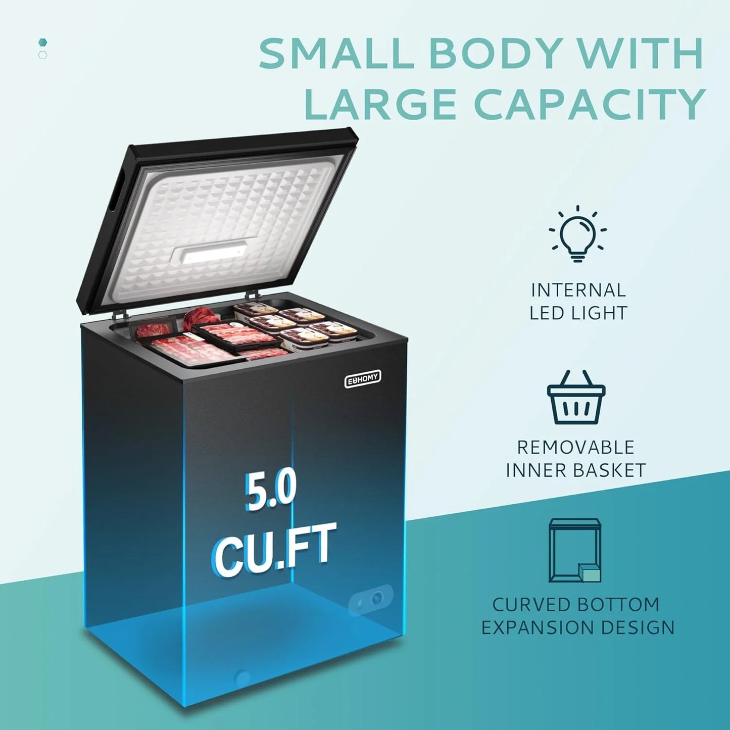 EUHOMY 3.5 Cu.Ft Chest Freezer with Removable Basket, Small Deep Freezer Adjustable 7 Thermostat, Quiet Mini Freezer Free-Standing Top Door, Energy Saving for Apartment/Garage/Basement/Dorm/Home,Black