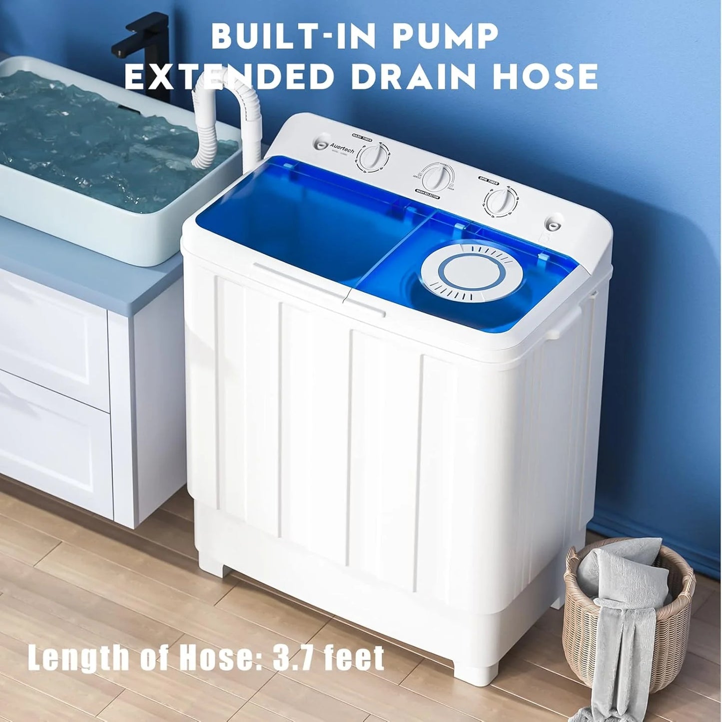 Auertech Portable Washing Machine 28lb Twin Tub Washing Machine Mini Compact Washing Machine with Drain Pump