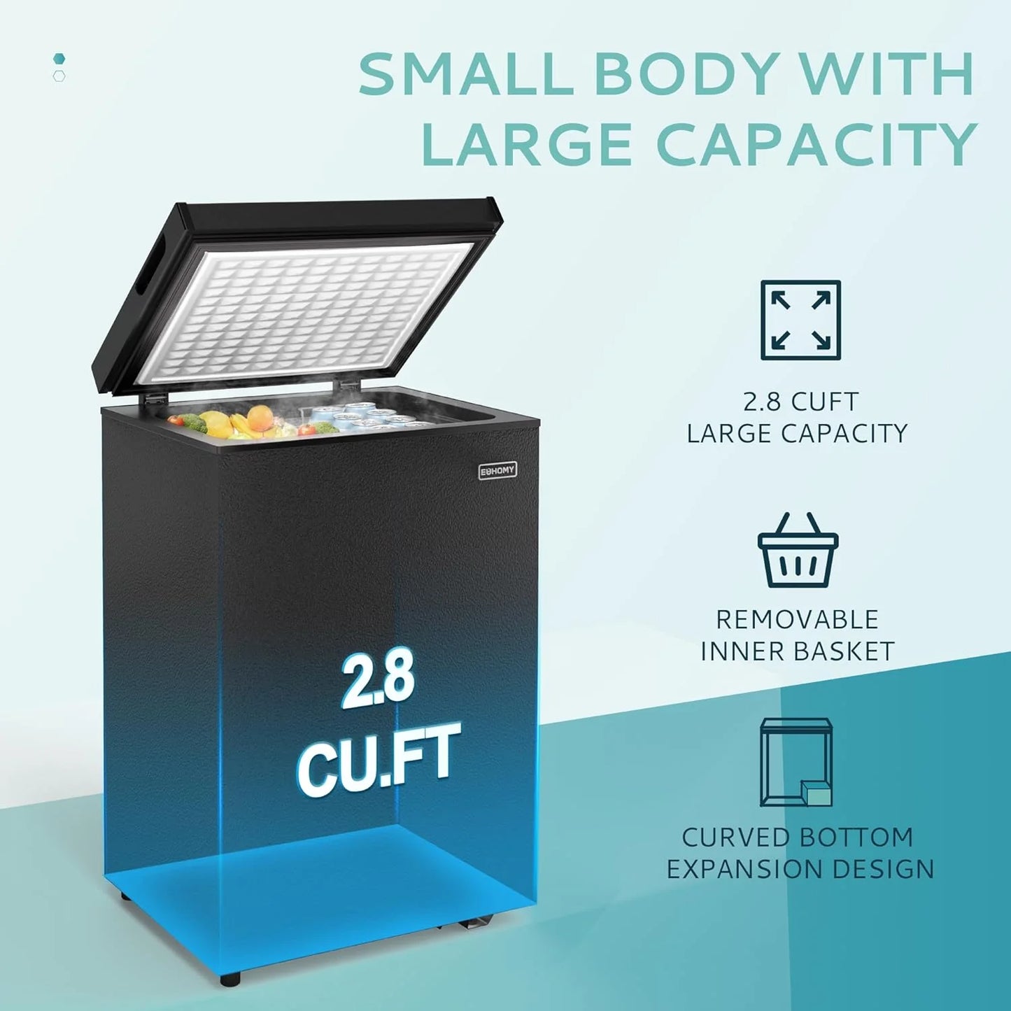 EUHOMY 3.5 Cu.Ft Chest Freezer with Removable Basket, Small Deep Freezer Adjustable 7 Thermostat, Quiet Mini Freezer Free-Standing Top Door, Energy Saving for Apartment/Garage/Basement/Dorm/Home,Black