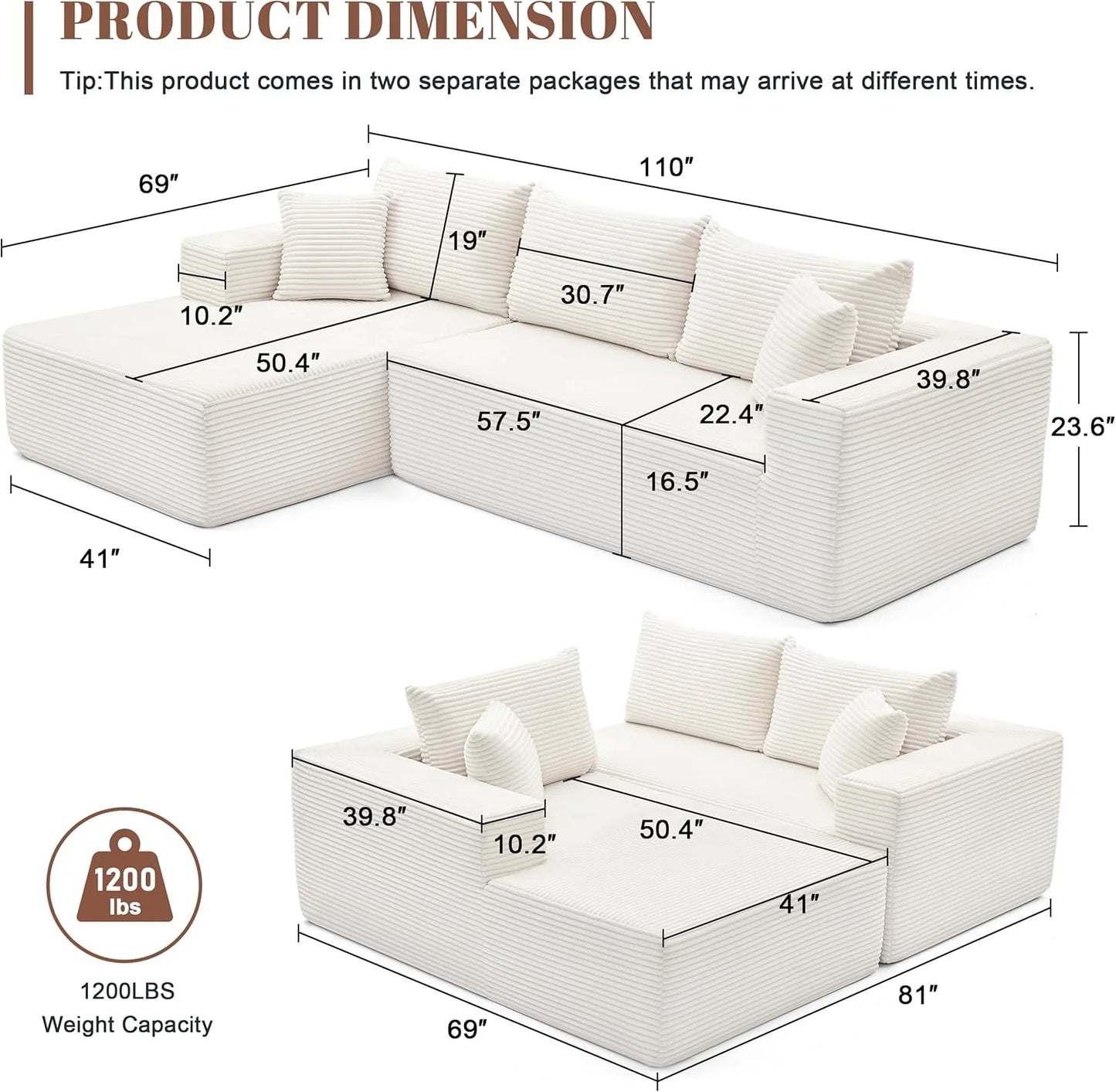 110-inch cloud sofa, boneless sofa in the living room, modular sofa with deep seats