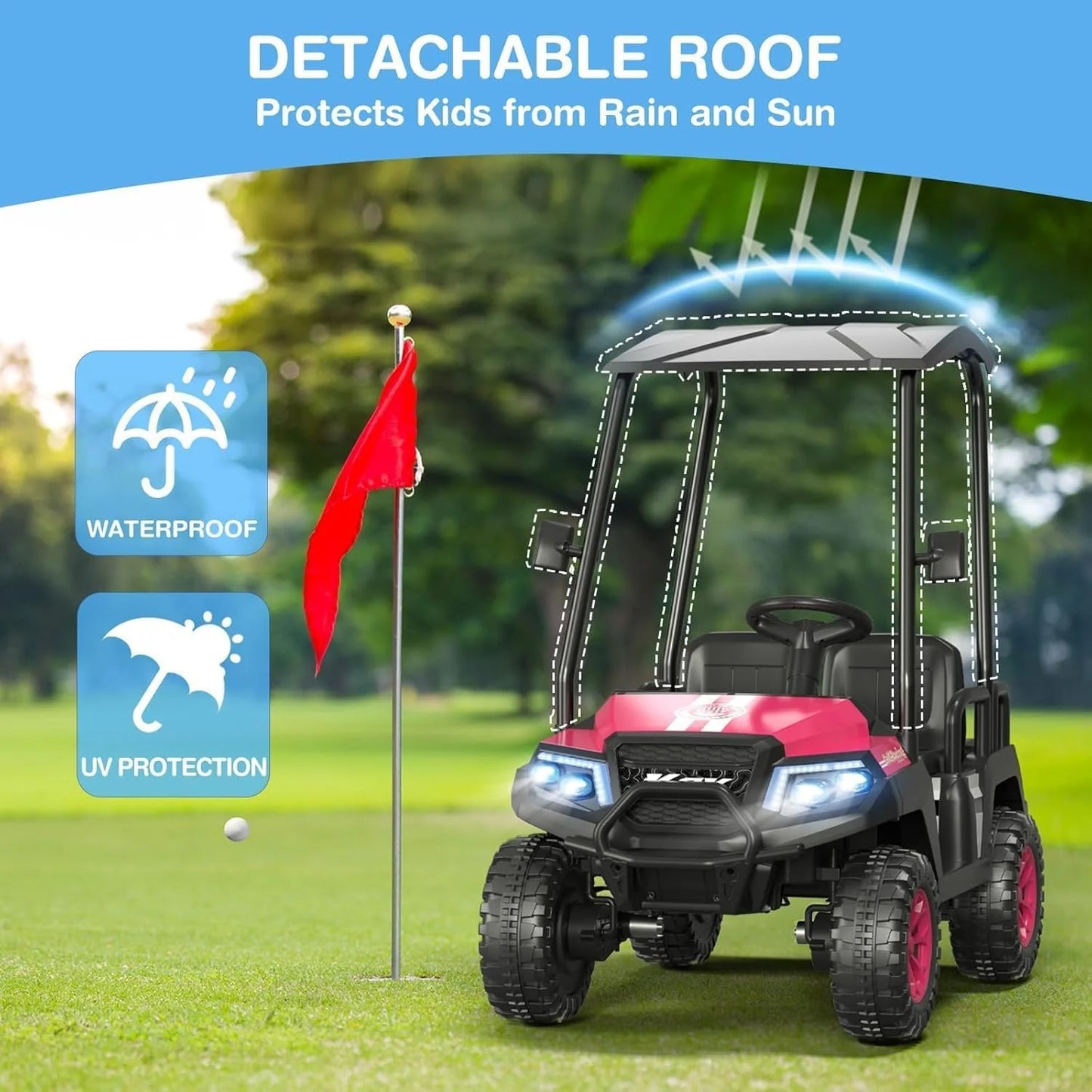R9 24V Children's Golf Cart with Remote Control, Removable Awning